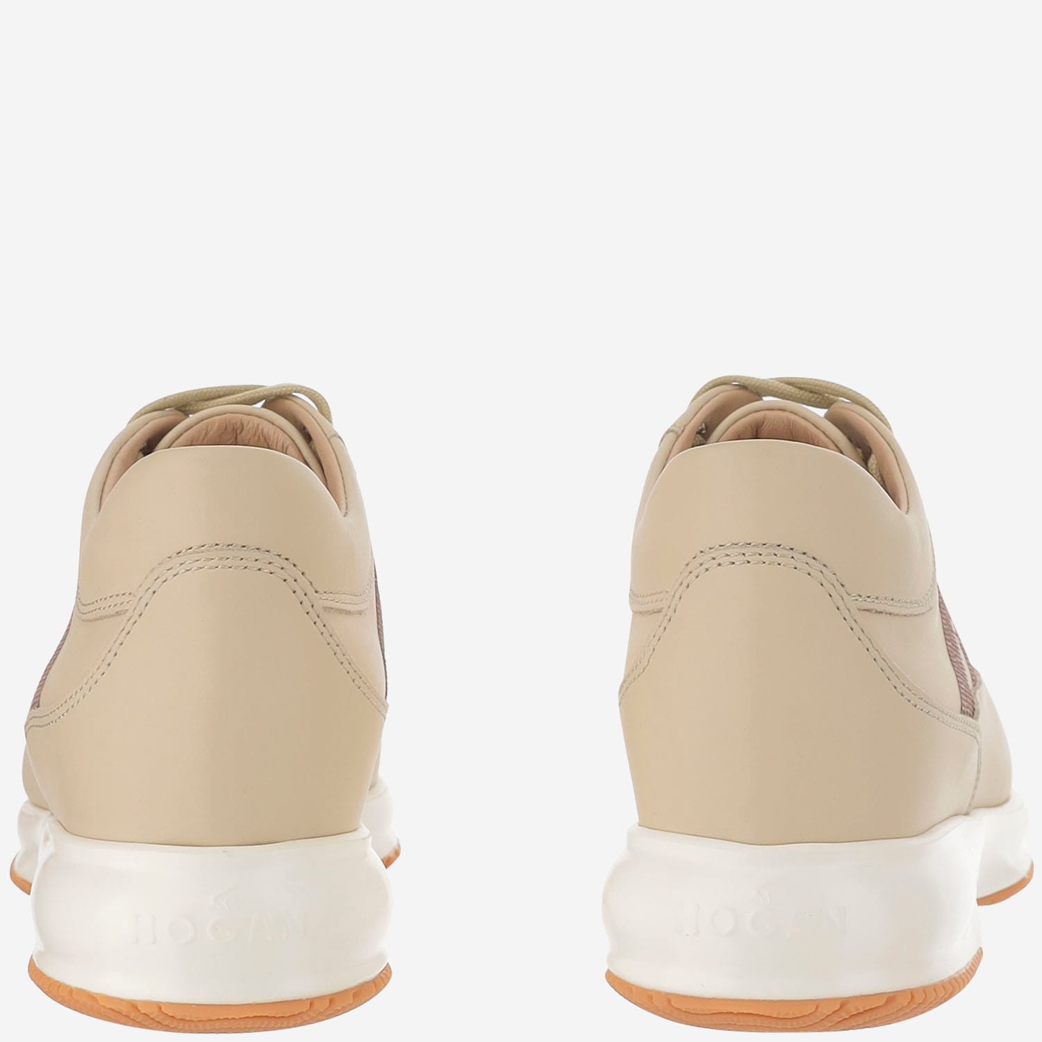 Hogan Woman Sneakers Khaki Size 10 Soft Leather In Neutral