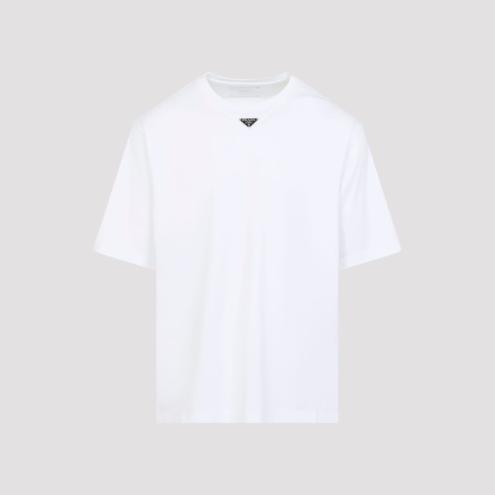 Prada T-shirt With Triangular Plaque In White