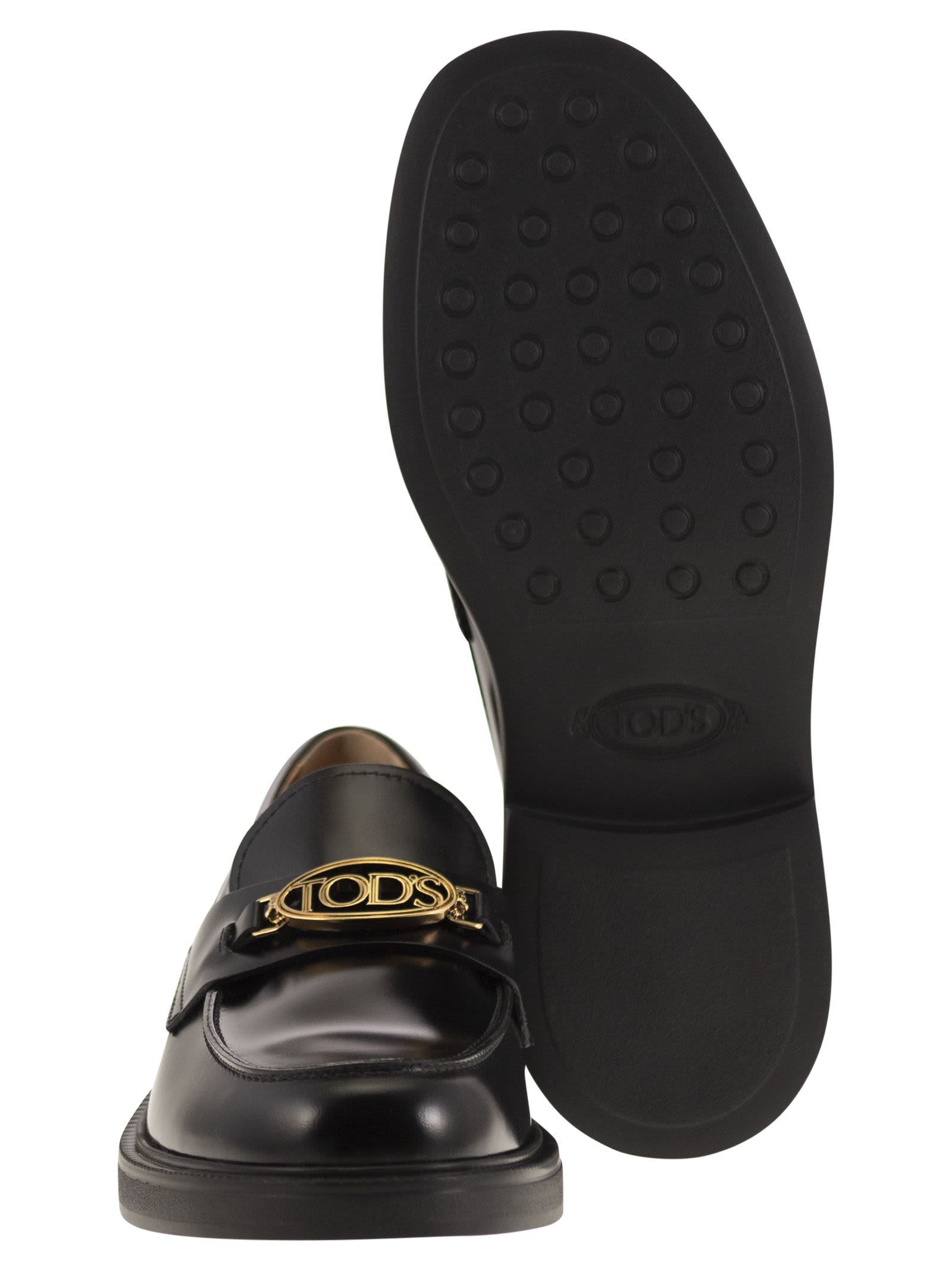 Shop Tod's Leather Moccasin In Black