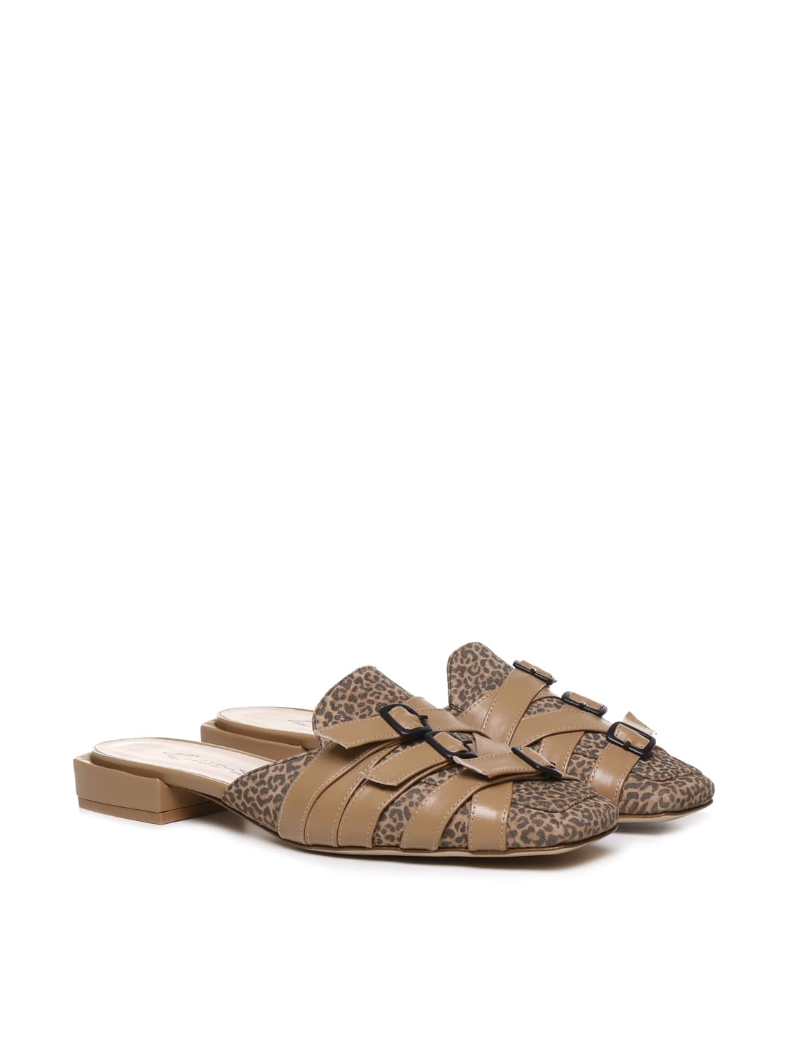 Alchimia Buckle-detail Leopard-print Mules In Brown