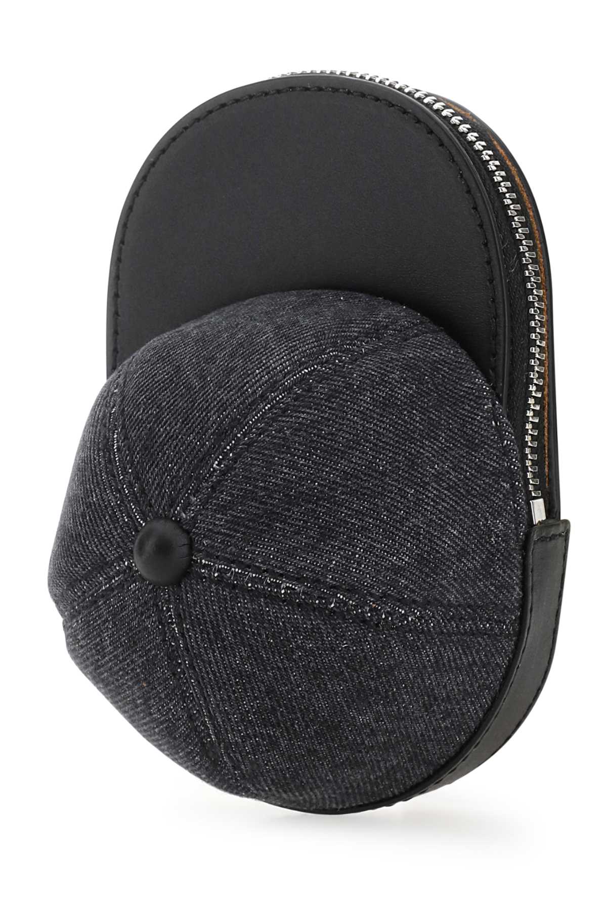 Shop Jw Anderson Two-tone Denim And Leather Nano Cap Crossbody Bag In Denimgrey