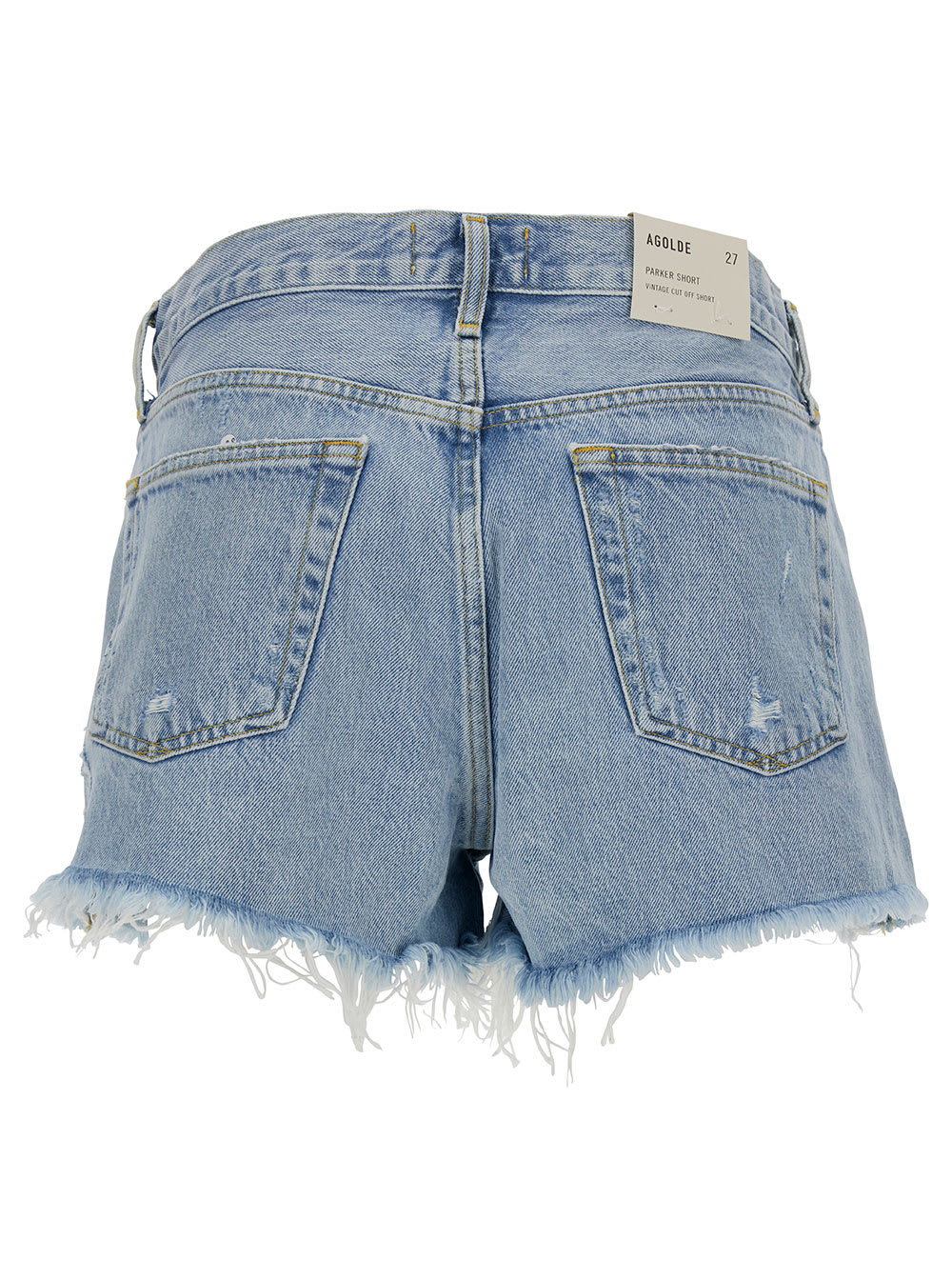 Shop Agolde Parker Light Blue Shorts With Rips And Raw-edged Hem In Cotton Denim Woman