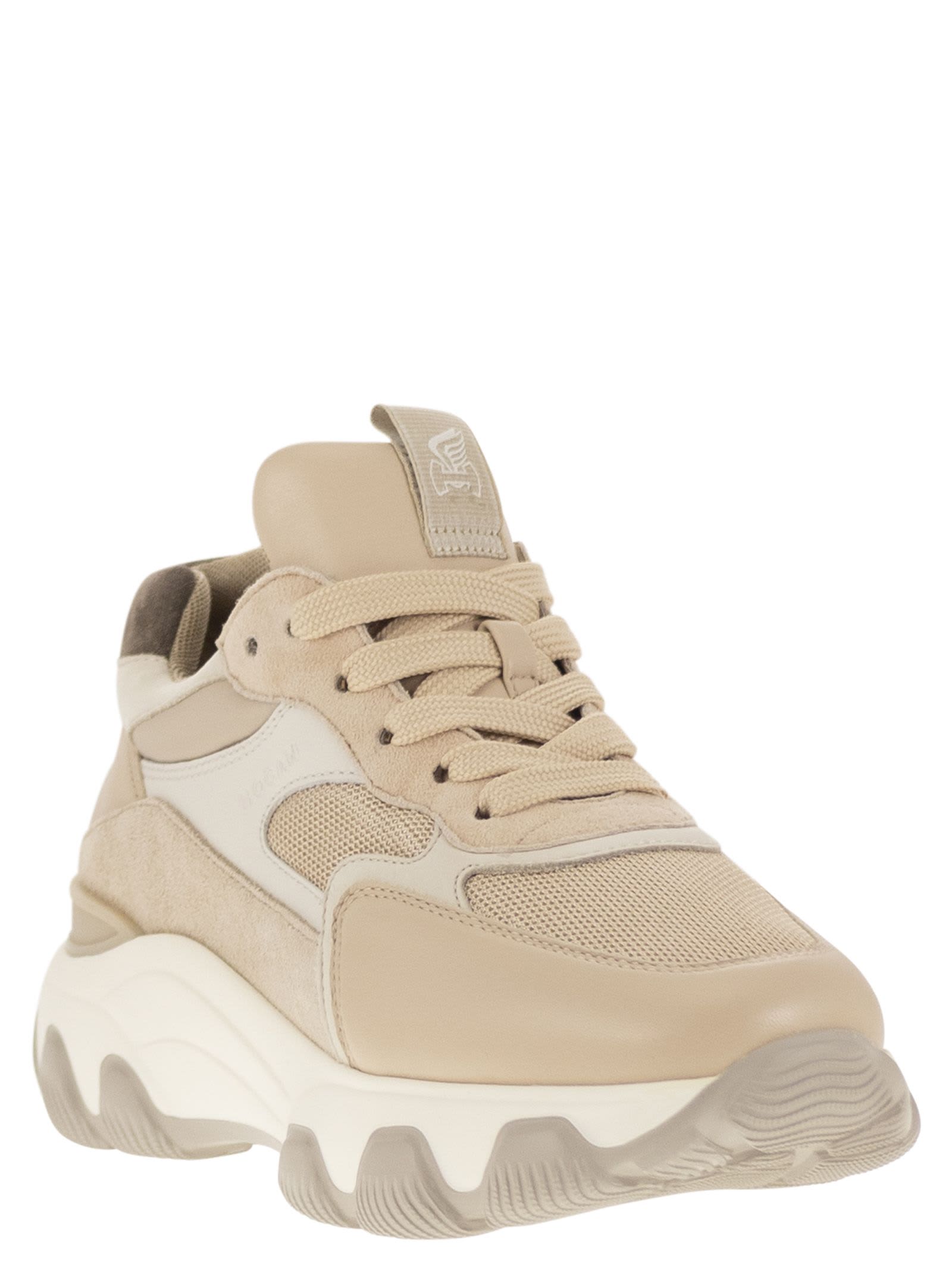 Shop Hogan Hyperactive - Leather And Fabric Trainers In Beige