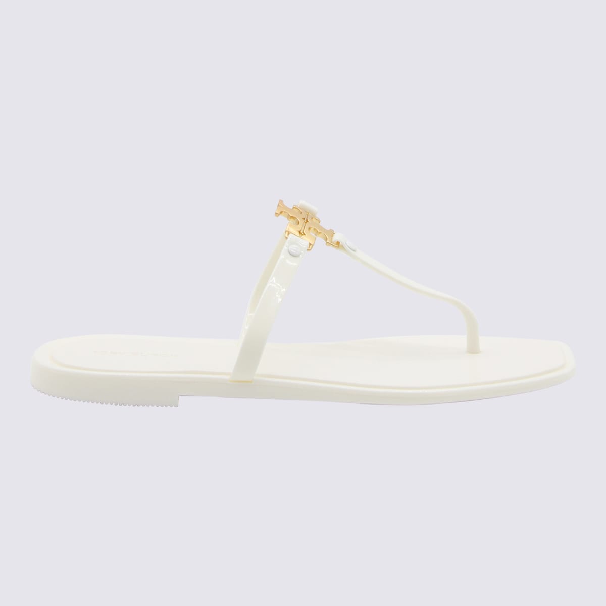 TORY BURCH IVORY AND GOLD RUBBER ROXANNE JELLY FLATS