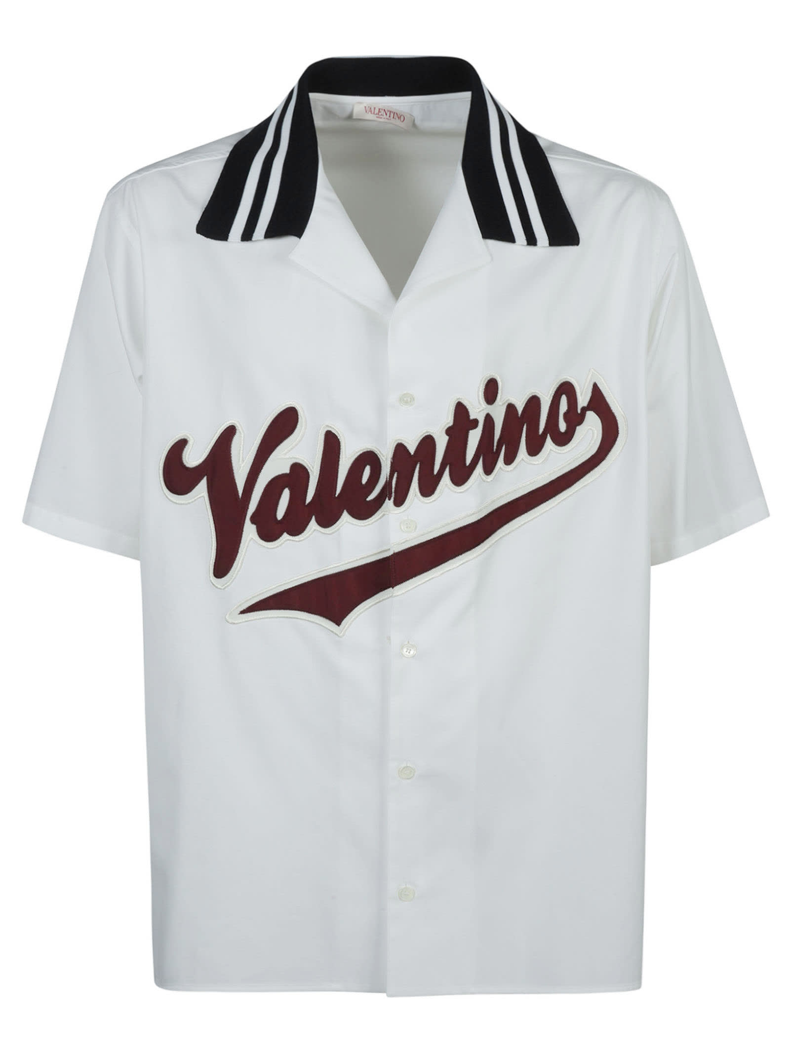 Valentino Logo Embroidered Stripe Collar Shirt