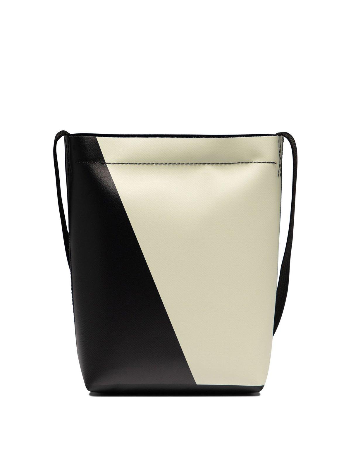 Shop Marni Logo Printed Bicolour Crossbody Bag In White