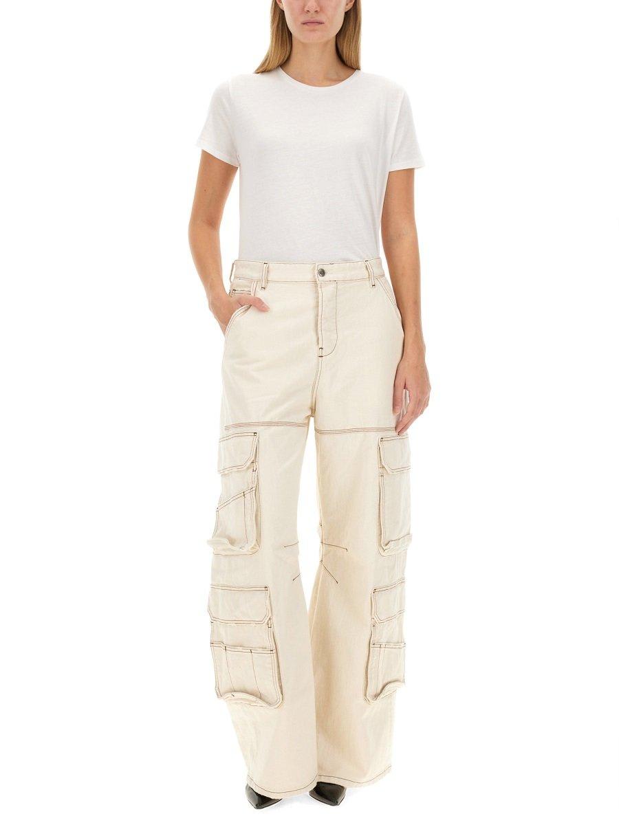 Diesel Cargo Trousers With Back Pockets And Belt Loops In White