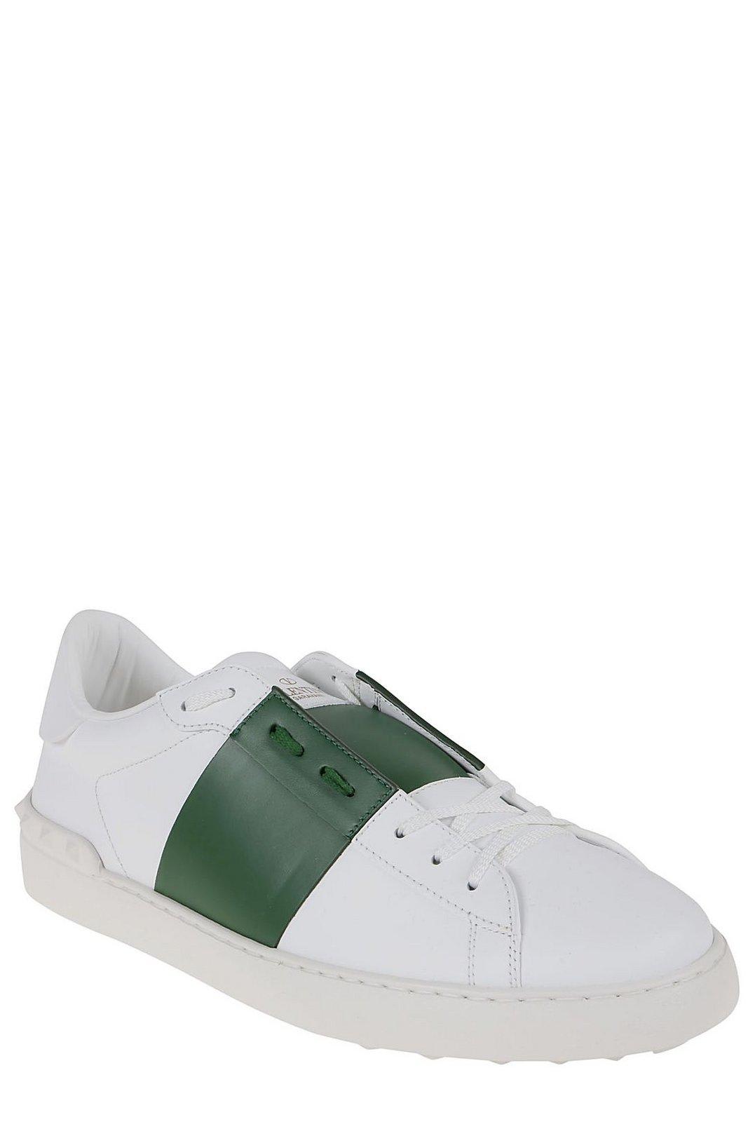 Shop Valentino Garavani Rockstud Open Lace-up Sneakers In White