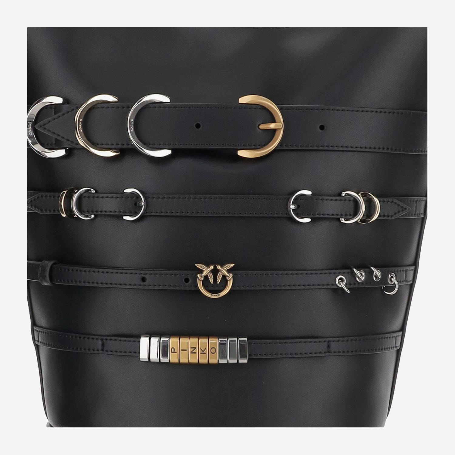 Pinko Leather Shoulder Bag With Straps In Black