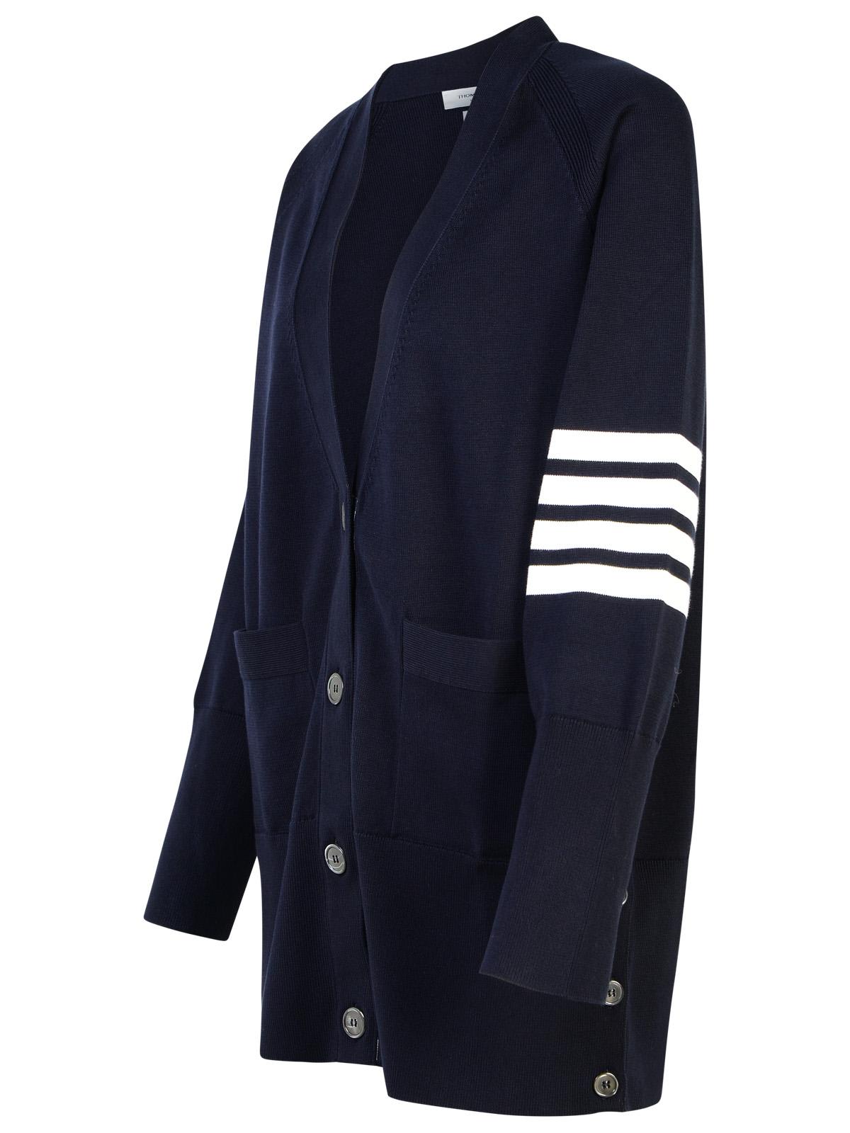 Shop Thom Browne 4-bar Navy Cotton Cardigan