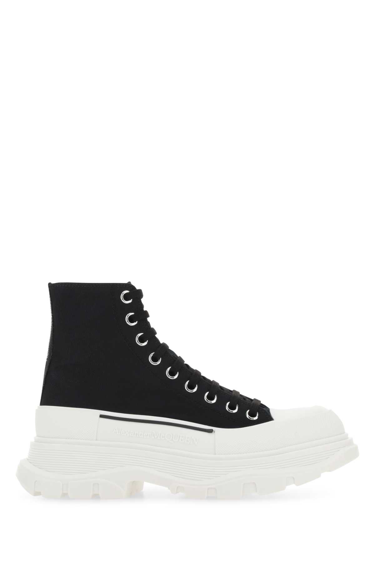 Shop Alexander Mcqueen Black Canvas Tread Slick Sneakers In 1070