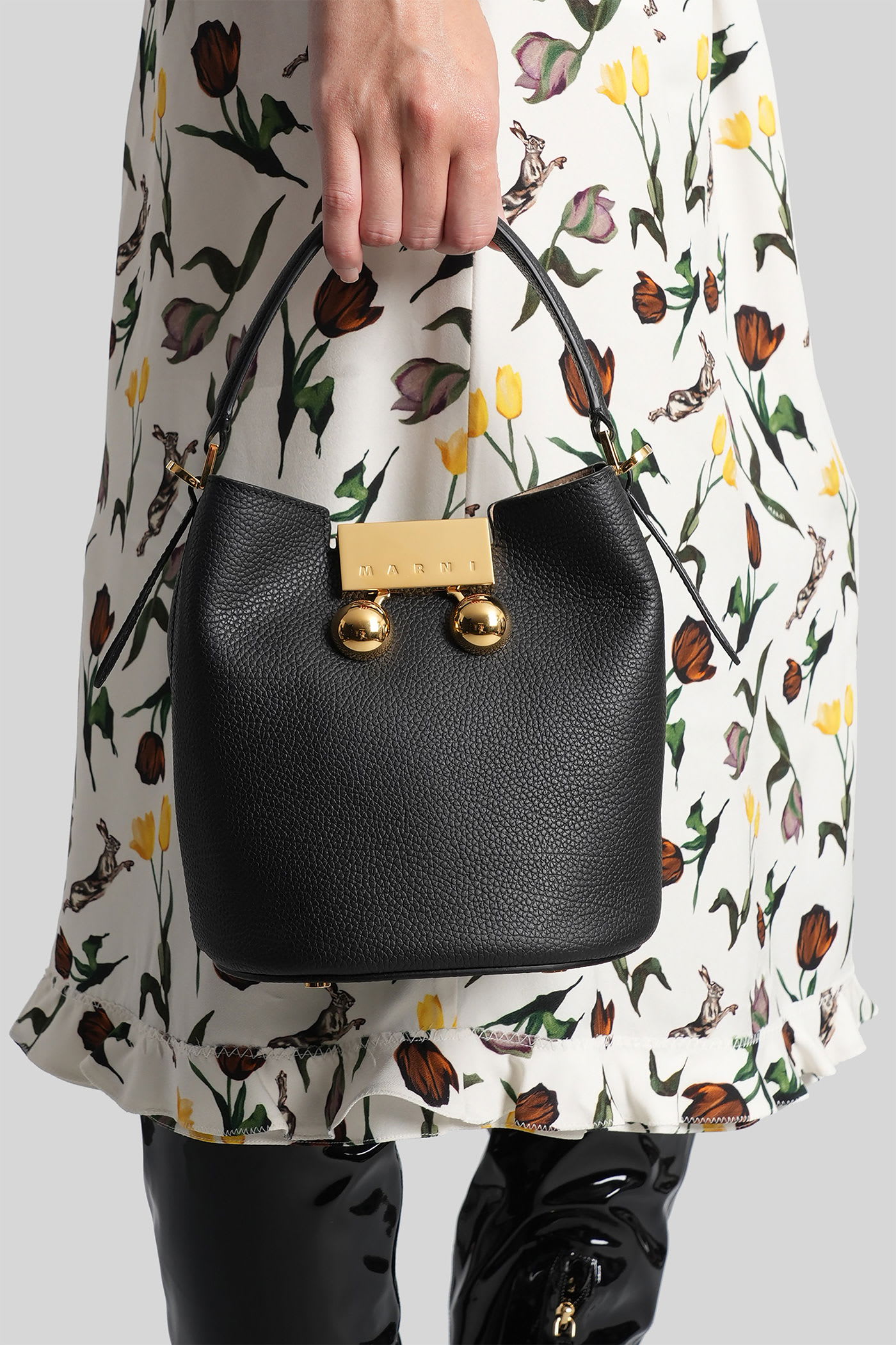 Marni Trunkaroo Shoulder Bag In Black Leather In Black