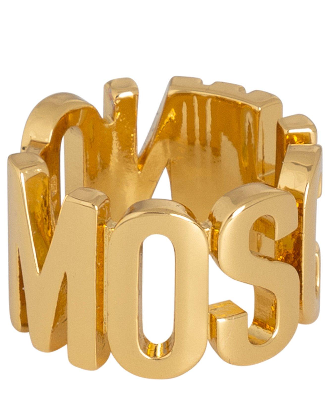 Shop Moschino Logo-lettering Ring In Oro