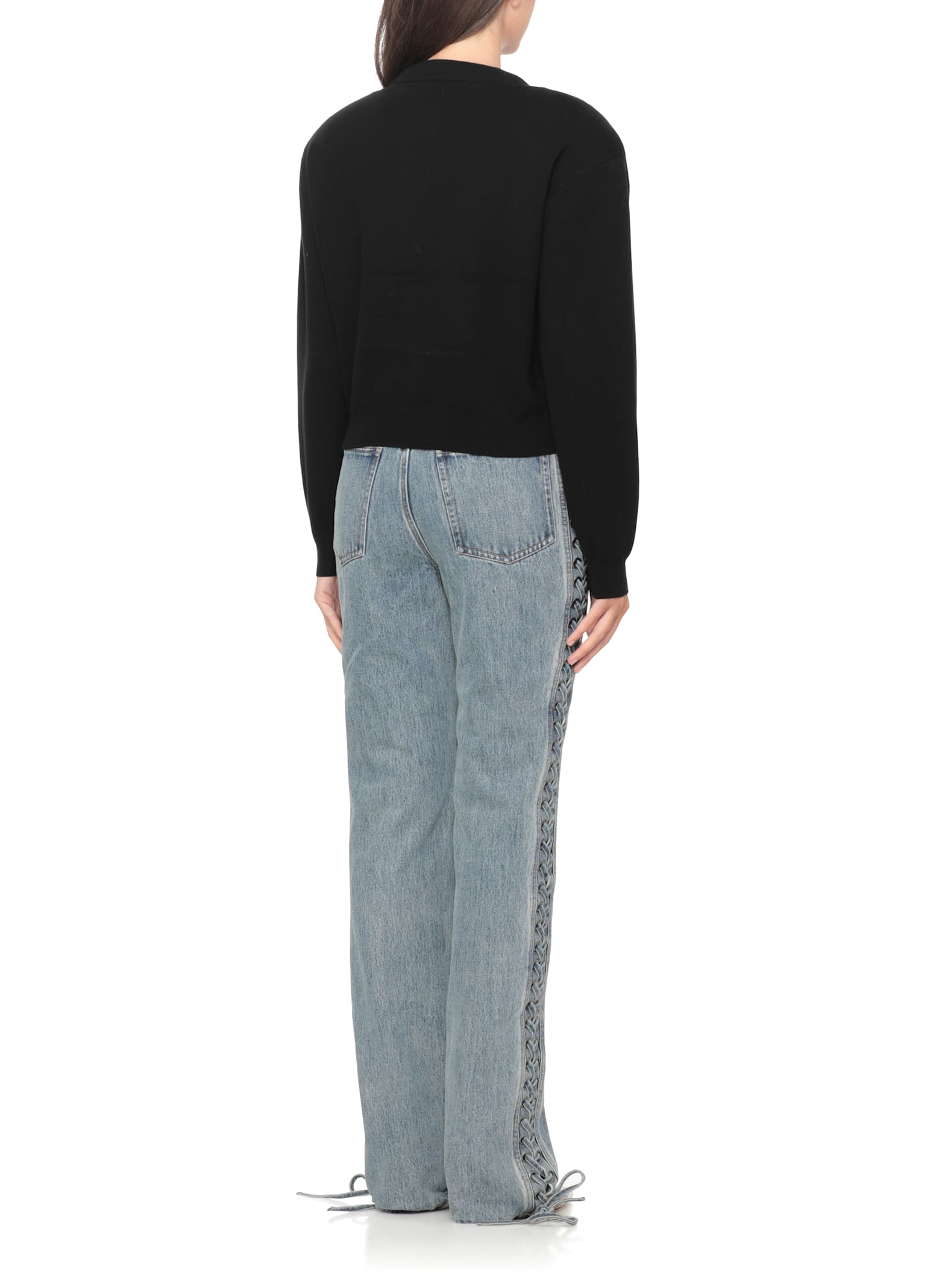 Rotate Birger Christensen Rotate Cropped Black Sweater With Padded Shoulders And Button Embellishments In Black