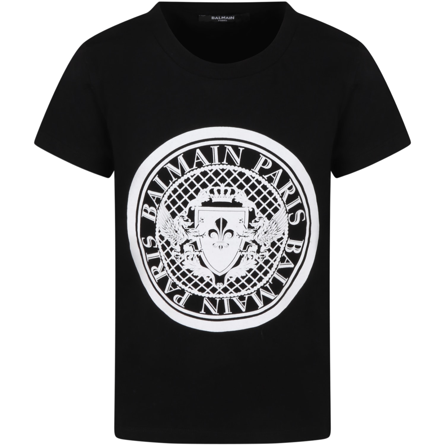 Balmain Black T-shirt For Kids With Iconic Print