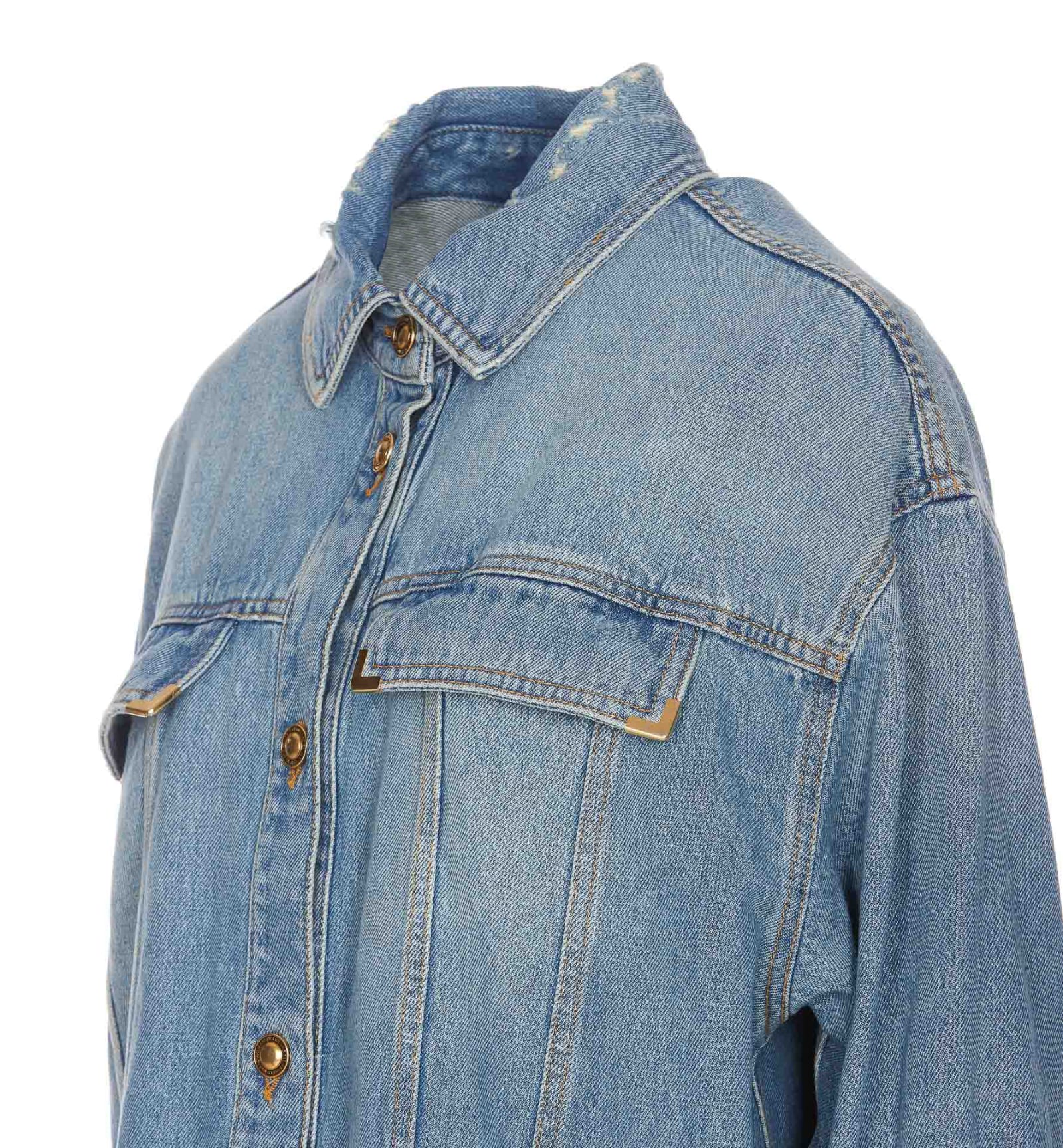 Shop Palm Angels Washed Logo Denim Shirt Jacket In Blue