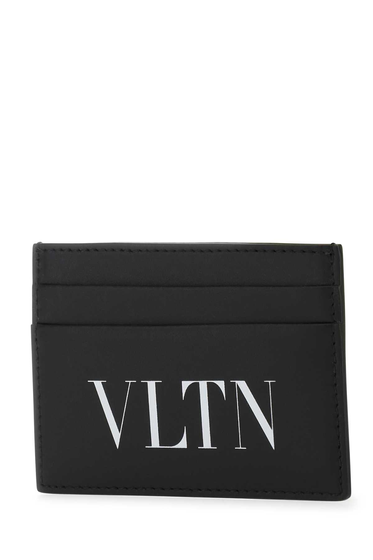 Valentino Garavani Black Leather Card Holder In Nerobianco