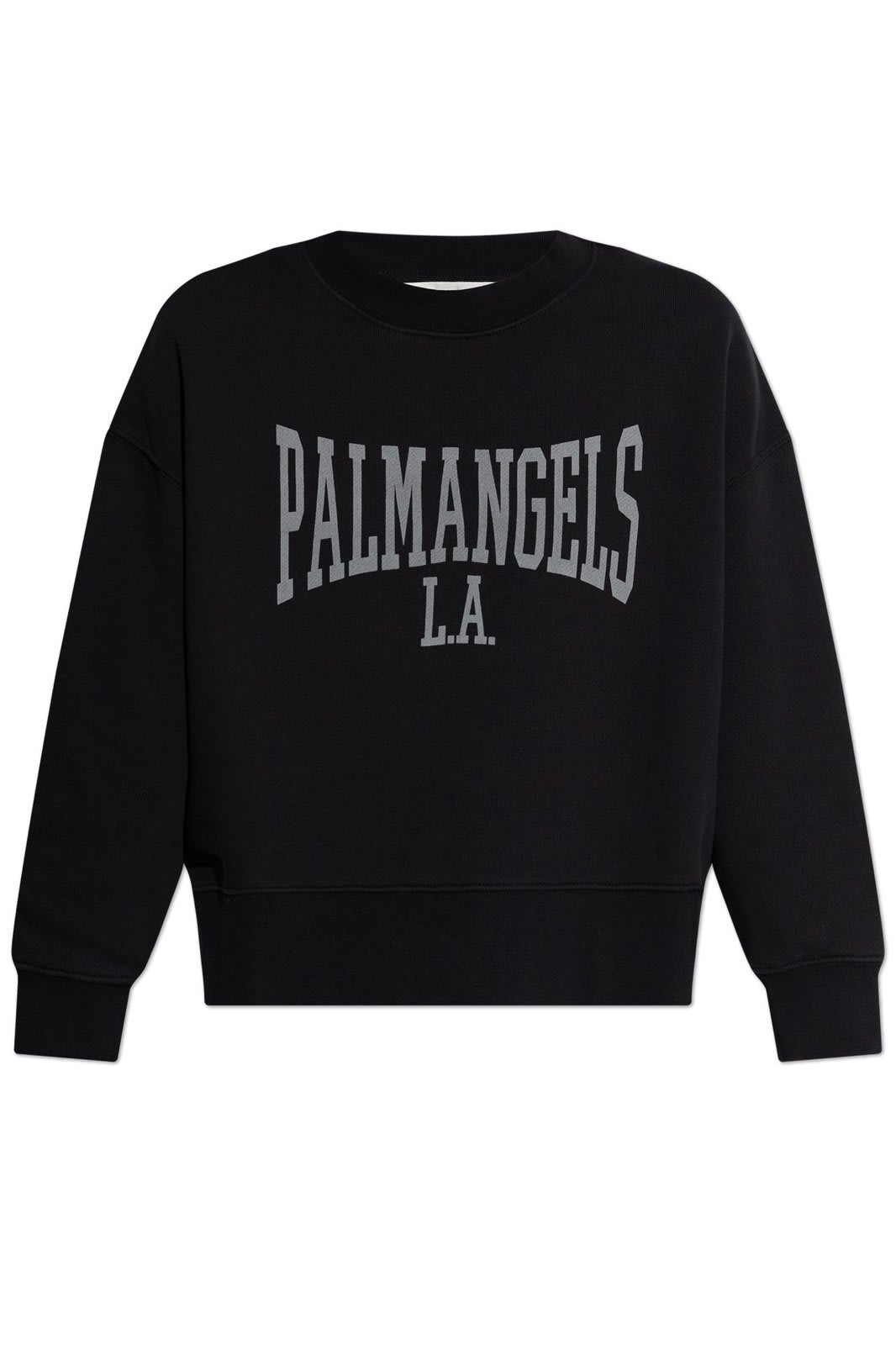 Shop Palm Angels Logo Printed Crewneck Sweatshirt In Black Grey