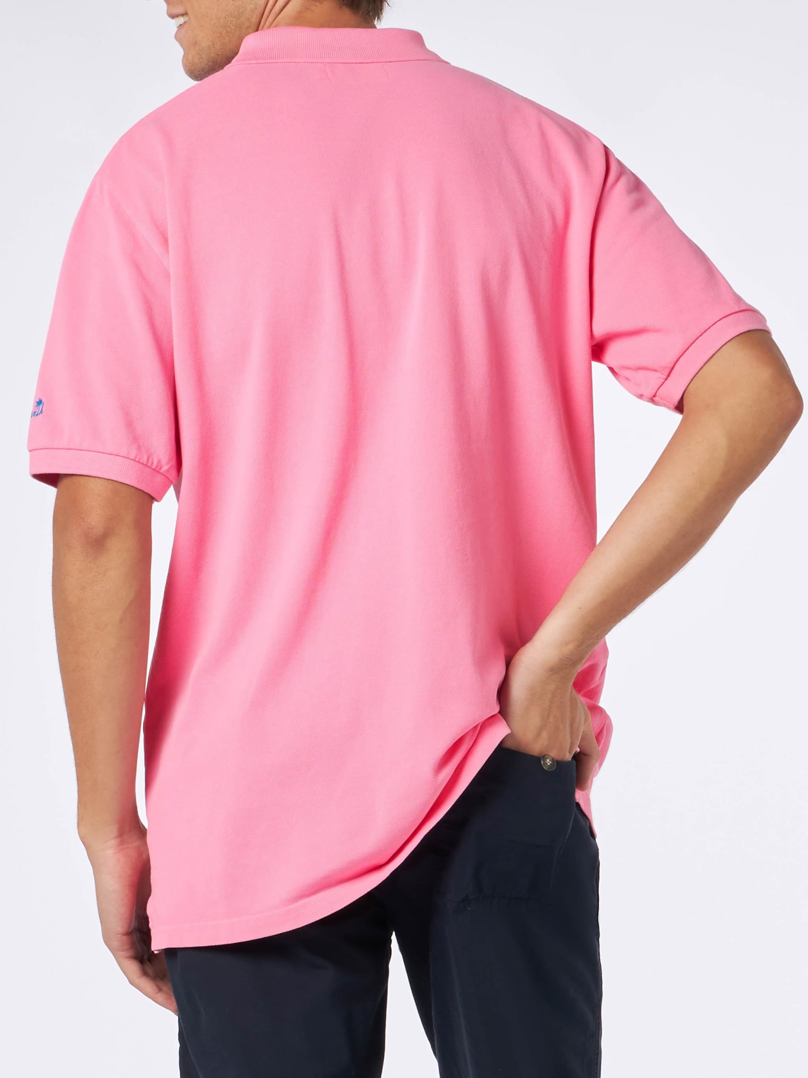 Shop Mc2 Saint Barth Man Pink Piquet Polo With St. Barth Logo And Vintage Effect