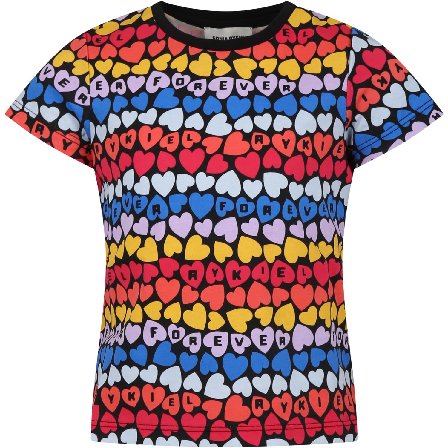Rykiel Enfant Kids' T-shirt Multicolore Pour Fille Avec Coeurs Et Logo