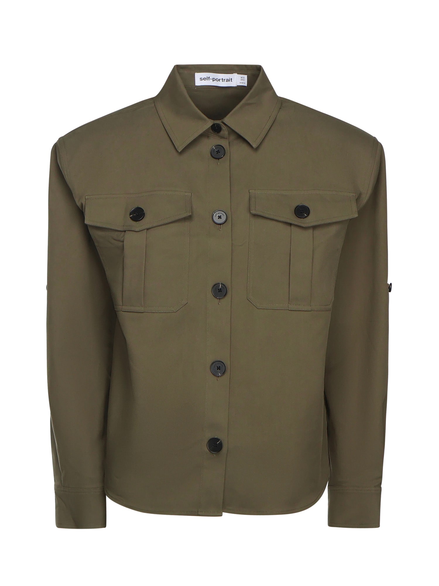 Self-portrait Cotton Gabardine Shirt In Green
