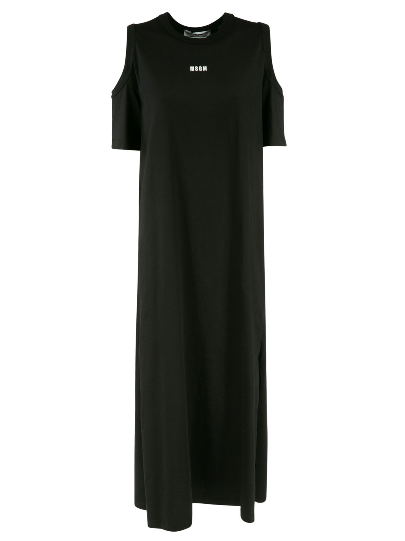 Photo of  MSGM Logo Exposed Shoulder Long Dress- shop MSGM Dresses online sales