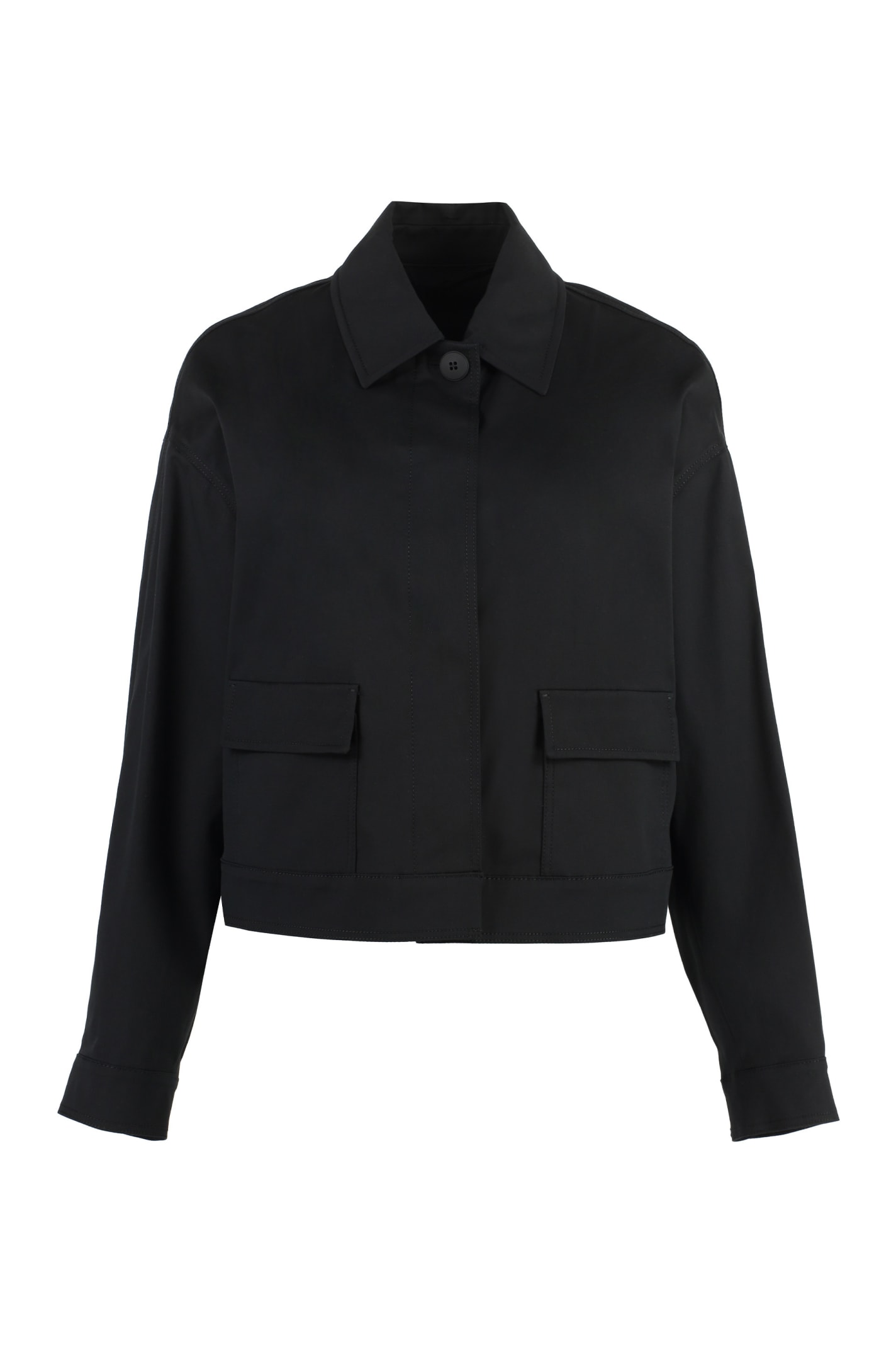 Shop Max Mara Baffo Button-front Cotton Jacket In Black