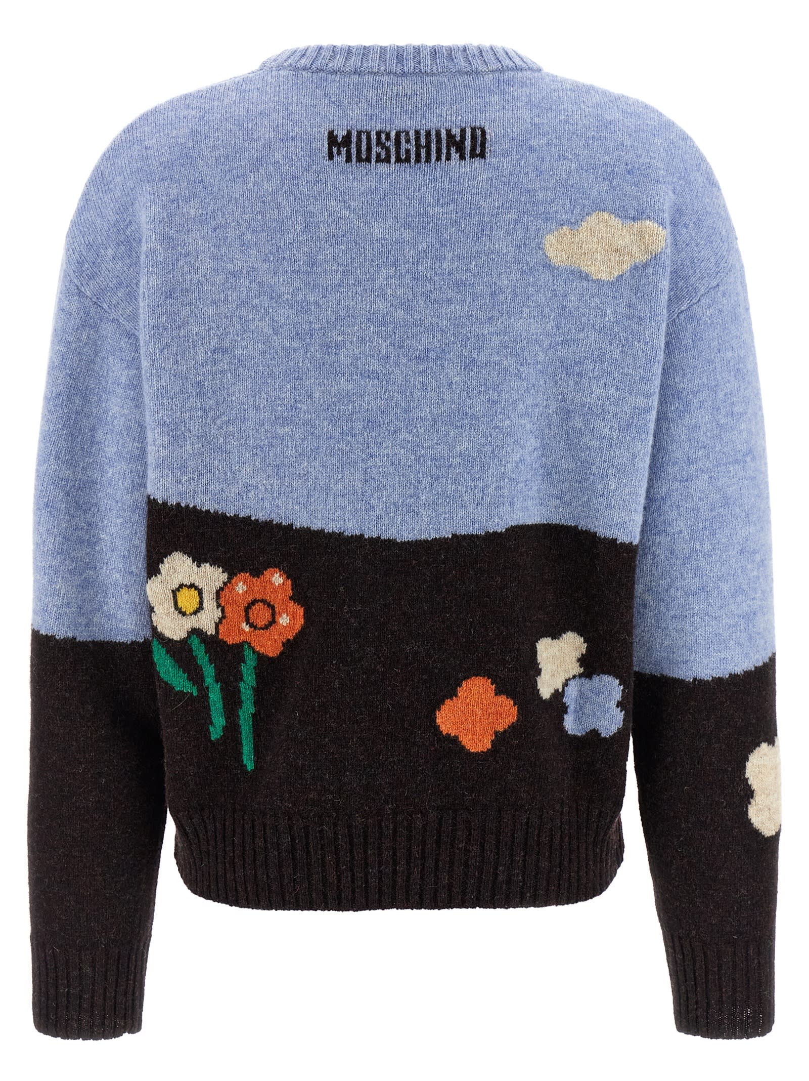 Moschino Ribbed Crew Neck Knitwear With Long Sleeves In Multi