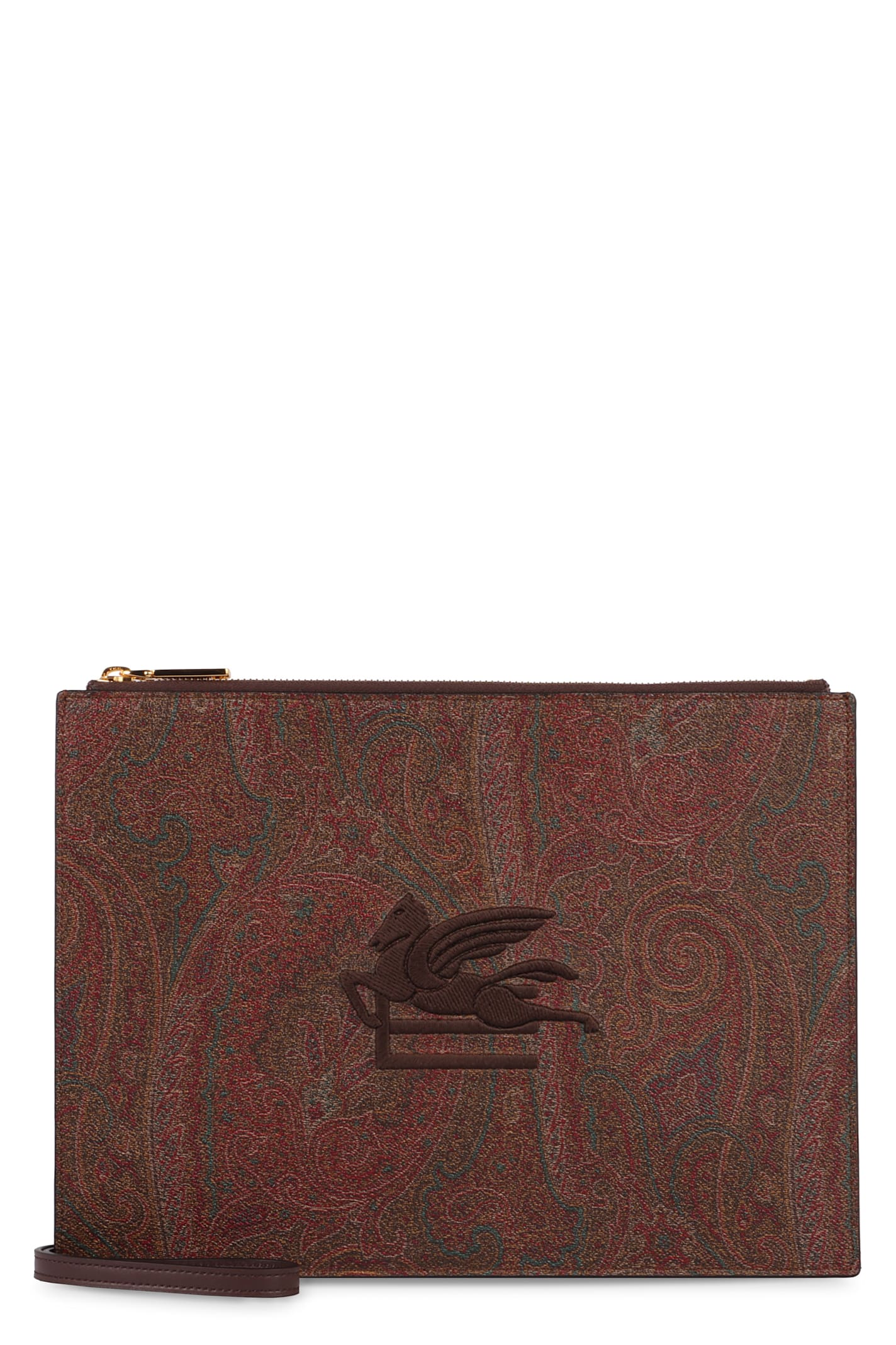 Shop Etro Jacquard Fabric Clutch In Brown