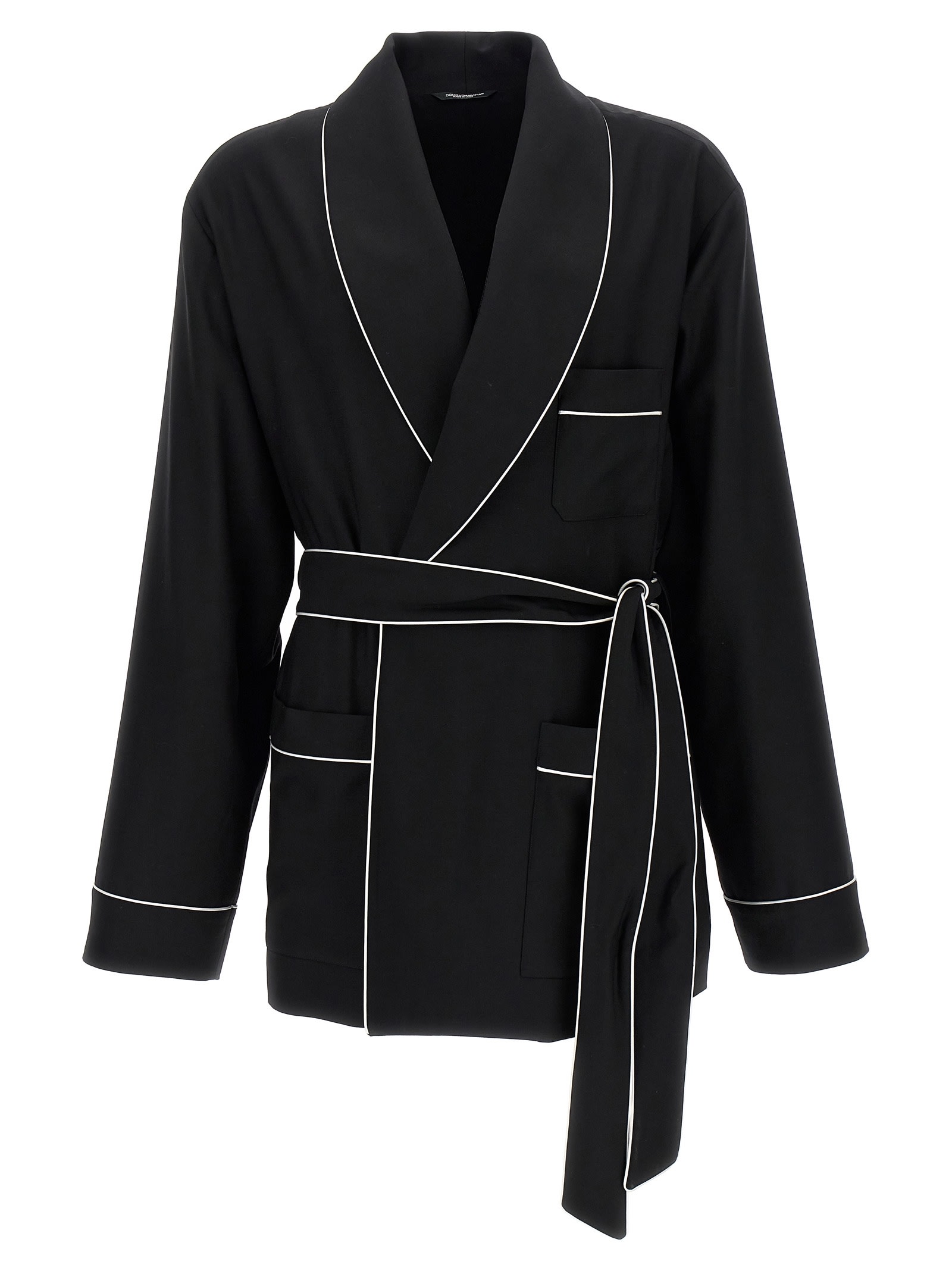 Shop Dolce & Gabbana Contrast Piping Dressing Gown Shirt In Black