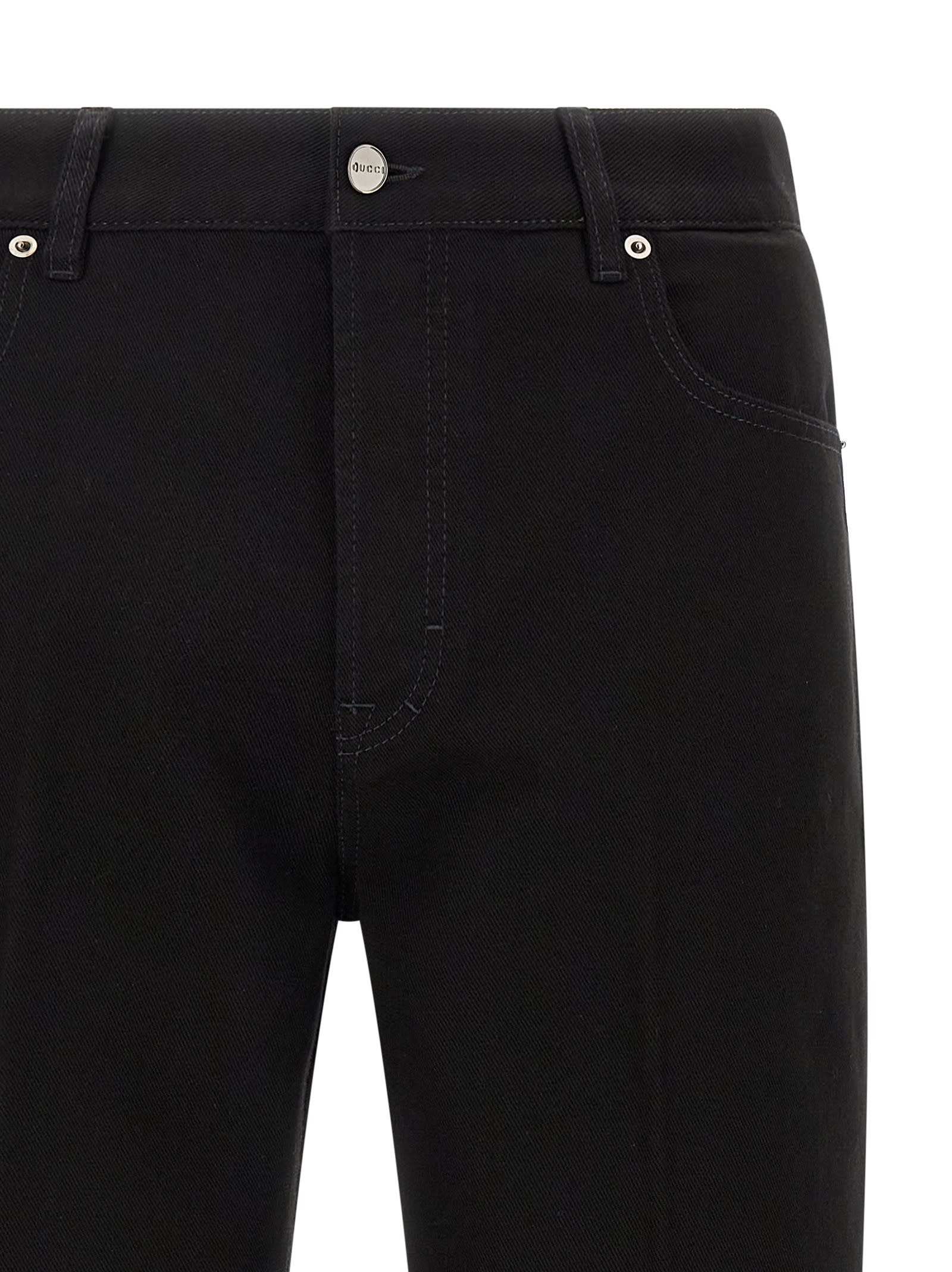 Gucci Cropped Denim Trousers Five Pocket Style In Black