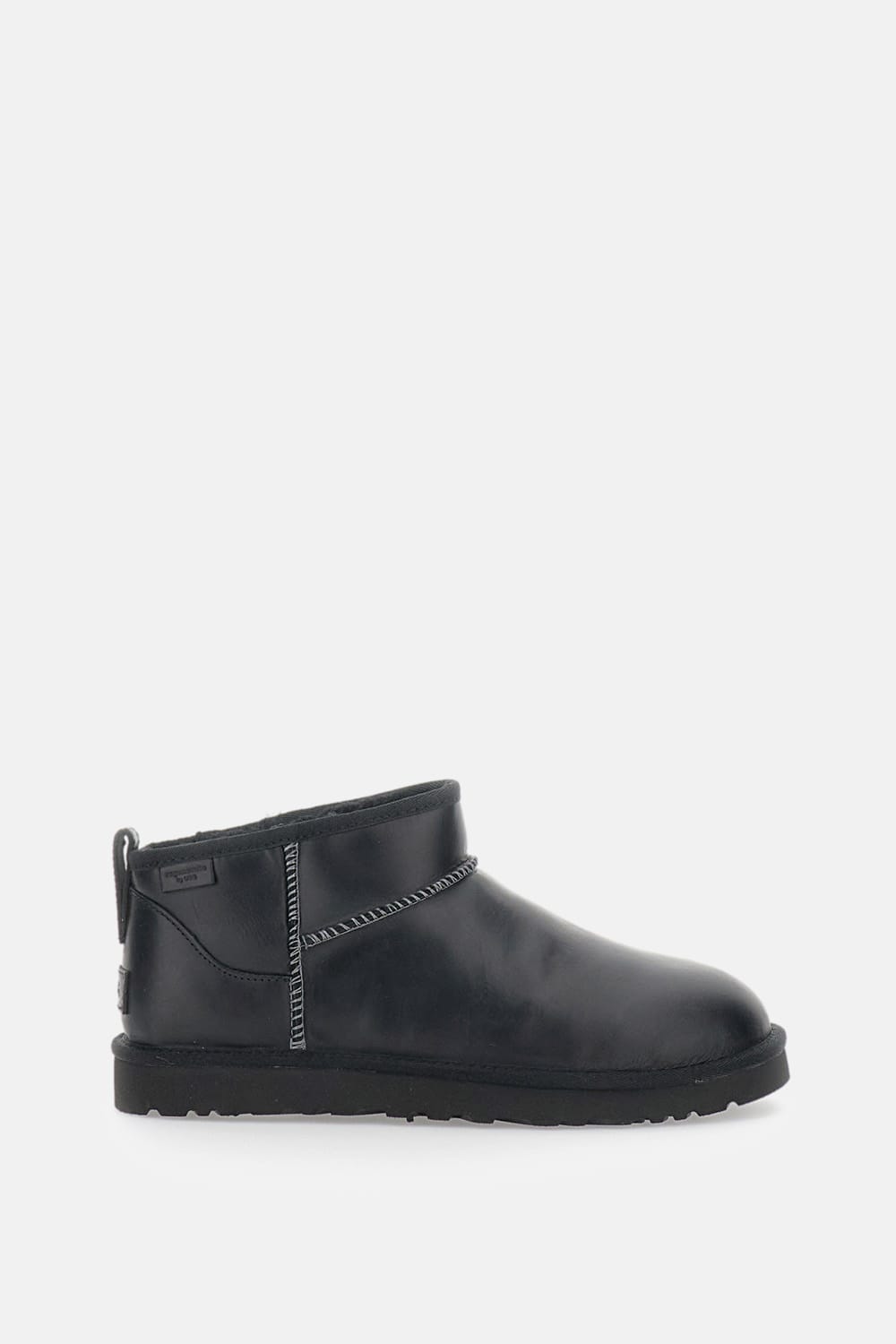 Ugg Classic Ultra Mini Leather Ankle Boots With Plush Lining In Black