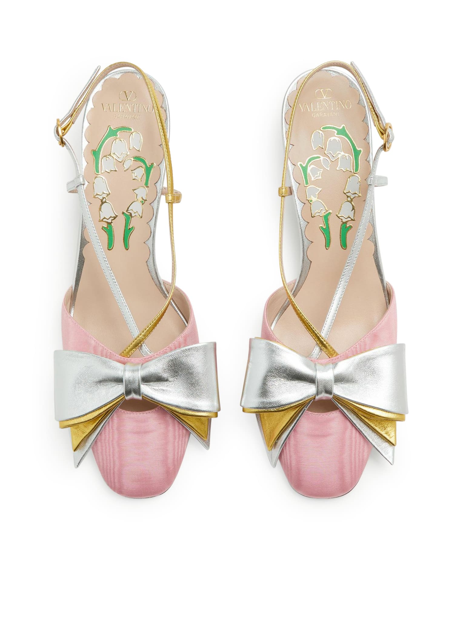 Valentino Scarpe Con Tacco Bowow In Tessuto Rosa Donna In Bubblesilveroldgold