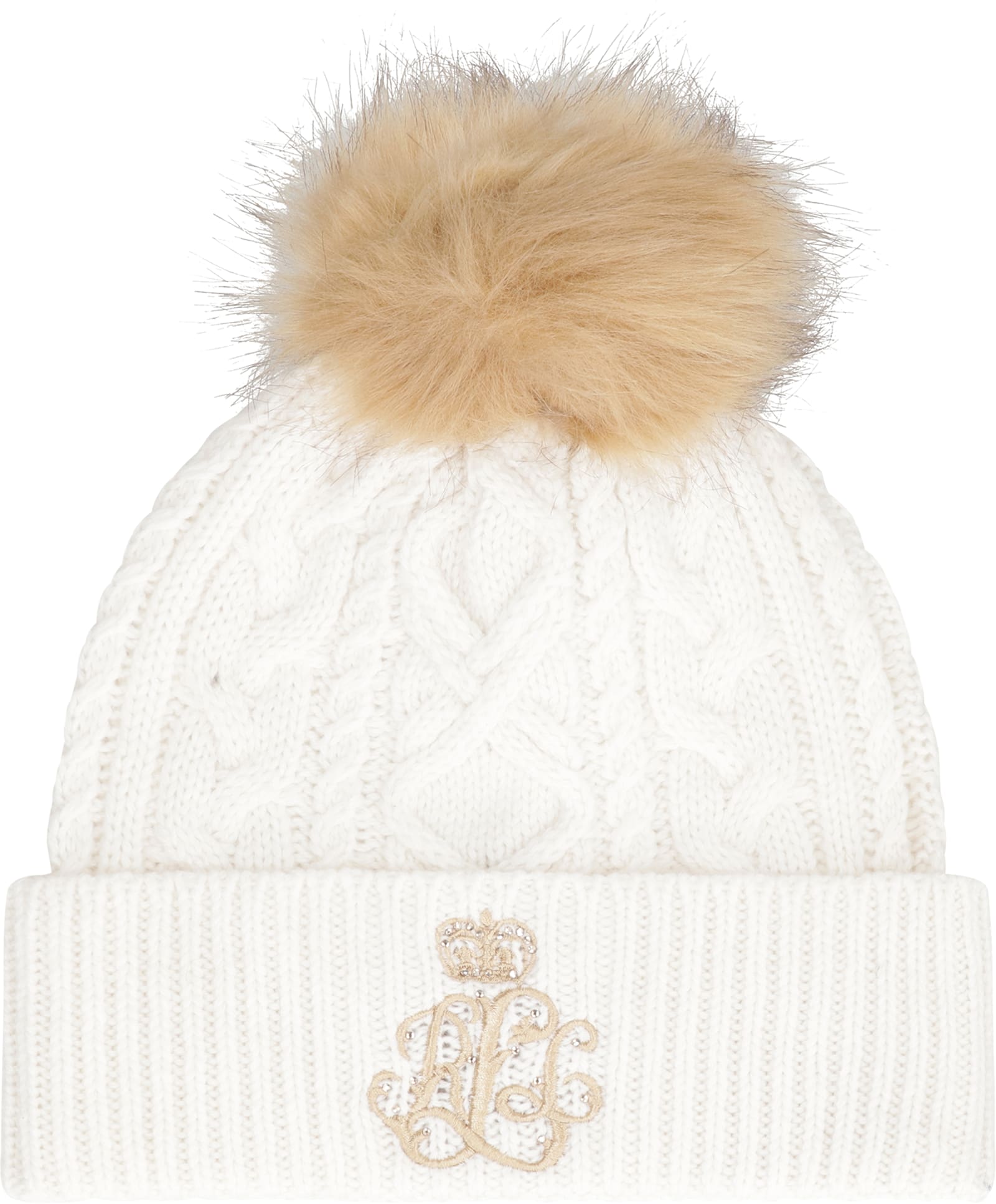 Ralph Lauren Hat Made Of Knitted Fabric With Pom-pom In White