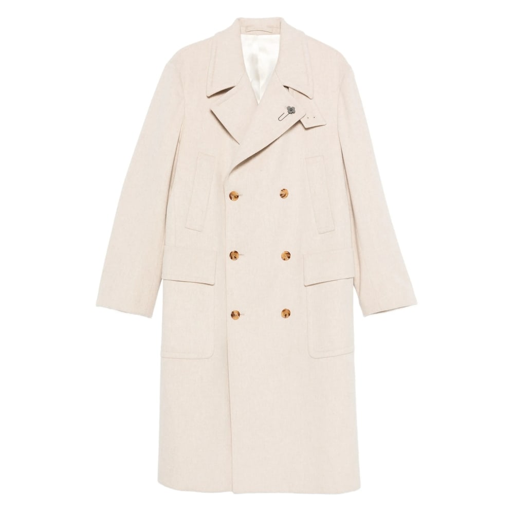 Lardini Double-breasted Wool Coat In Neutral