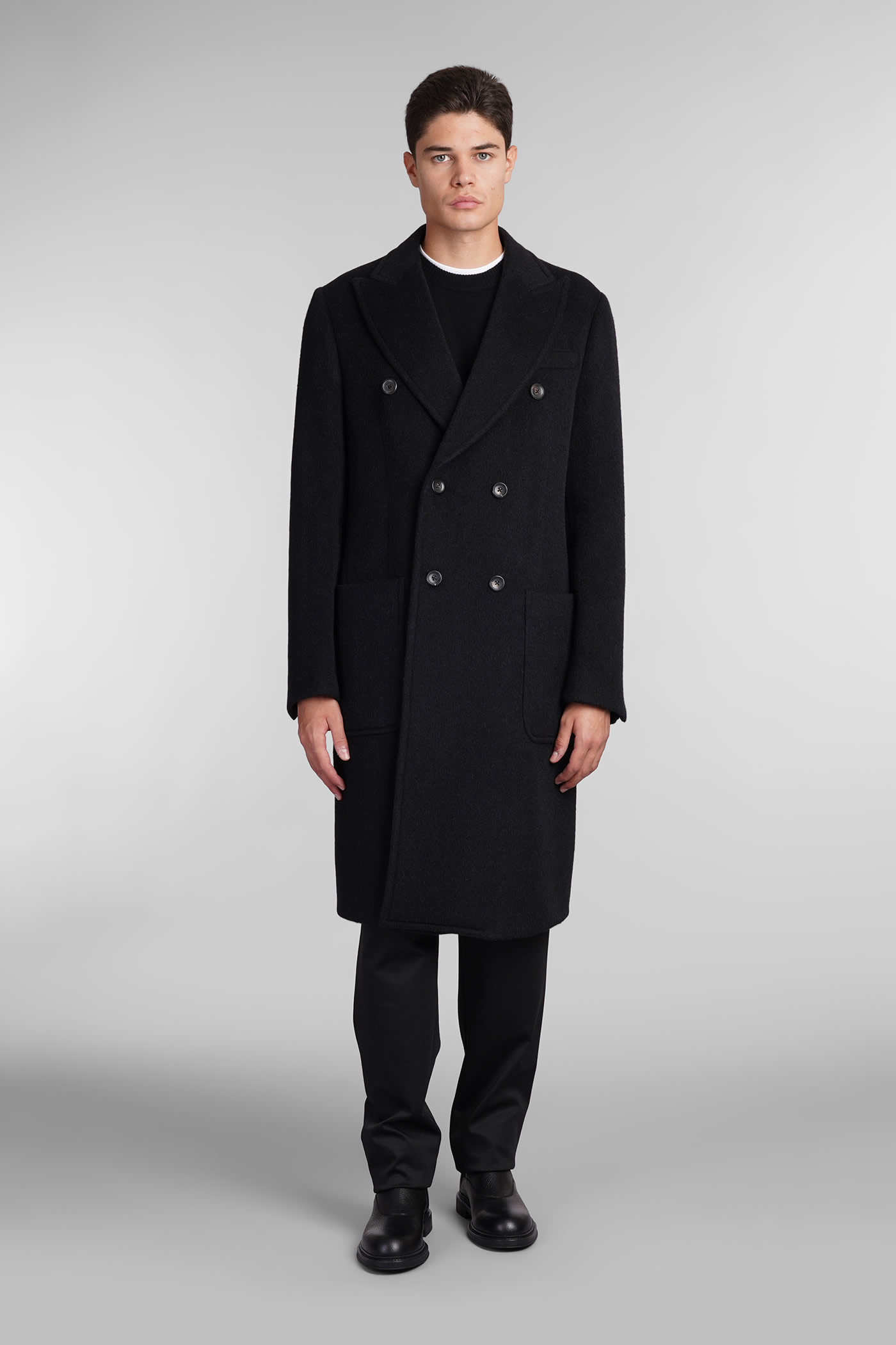 Shop Emporio Armani Coat In Black Wool