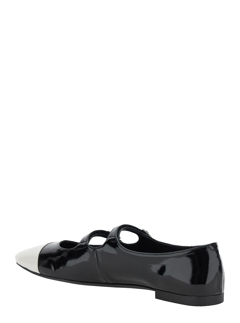 Jeffrey Campbell Black Ballet Shoes With Double Buckle And Stacked Heel In Patent Leather Woman In Black