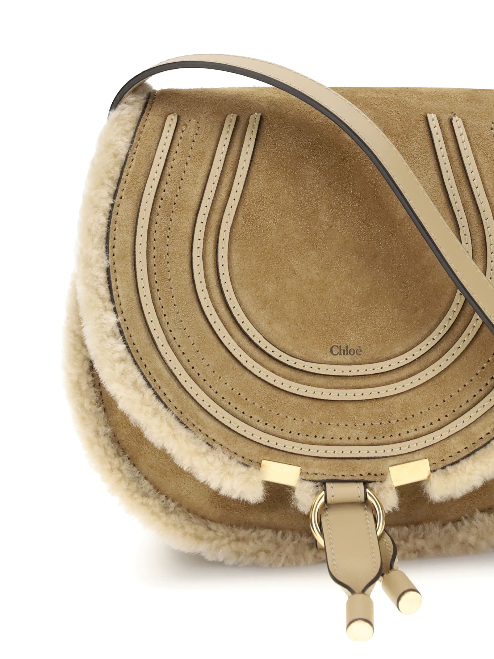 Chloé Small Saddle Marcie Shoulder Bag In Suede And Shearling