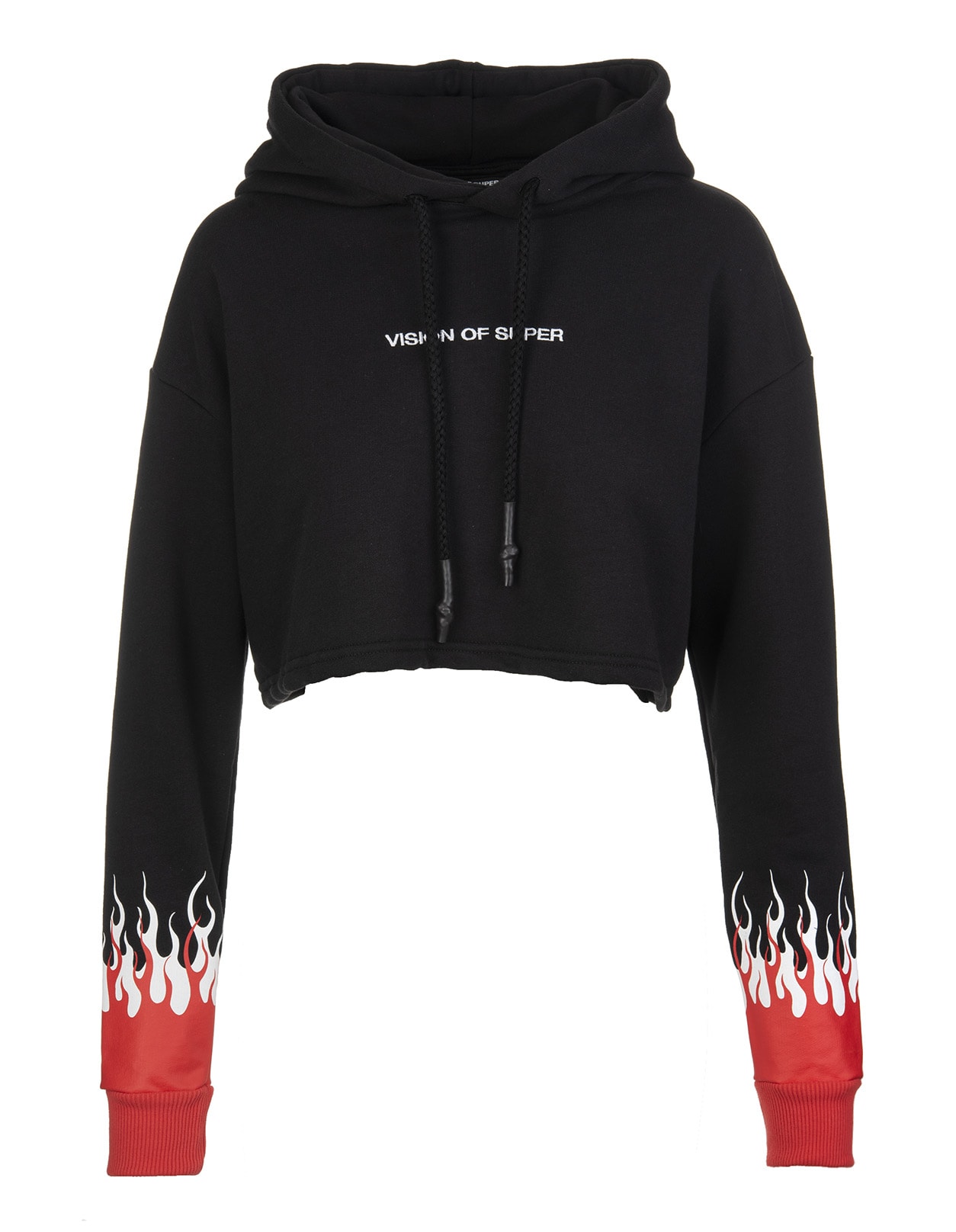 Vision of Super Woman red Flames Black Cropped Hoodie