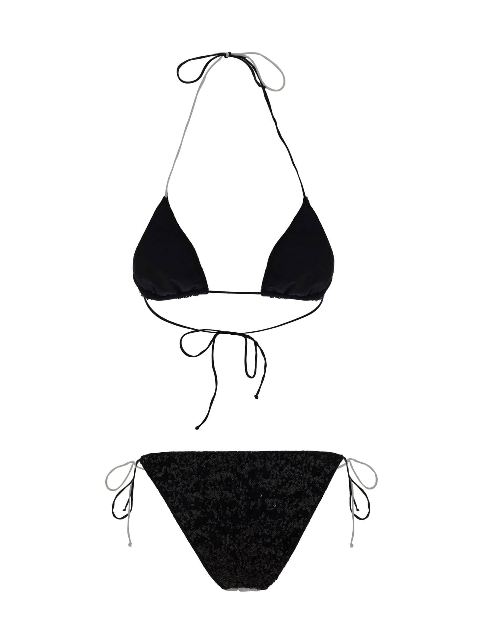 Shop Oseree Paillettes Swimsuit In Black/white