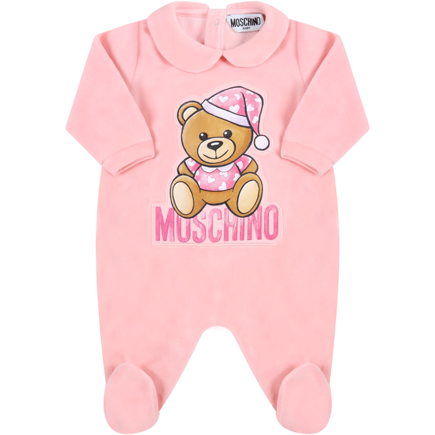 Moschino Pink Babygrow For Baby Girl With Teddy Bear
