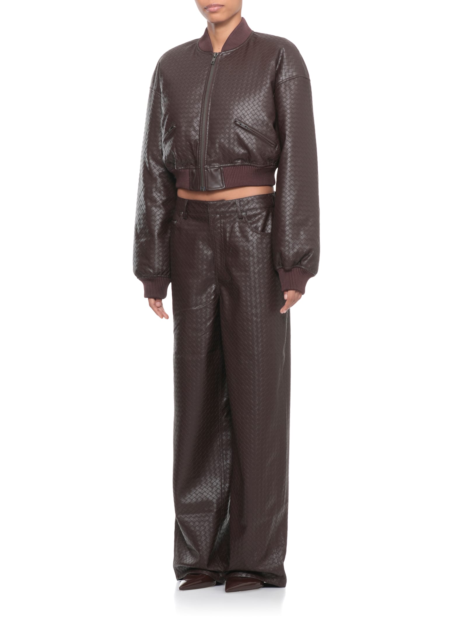 Rotate Birger Christensen Synthetic Leather Bomber Jacket In Brown