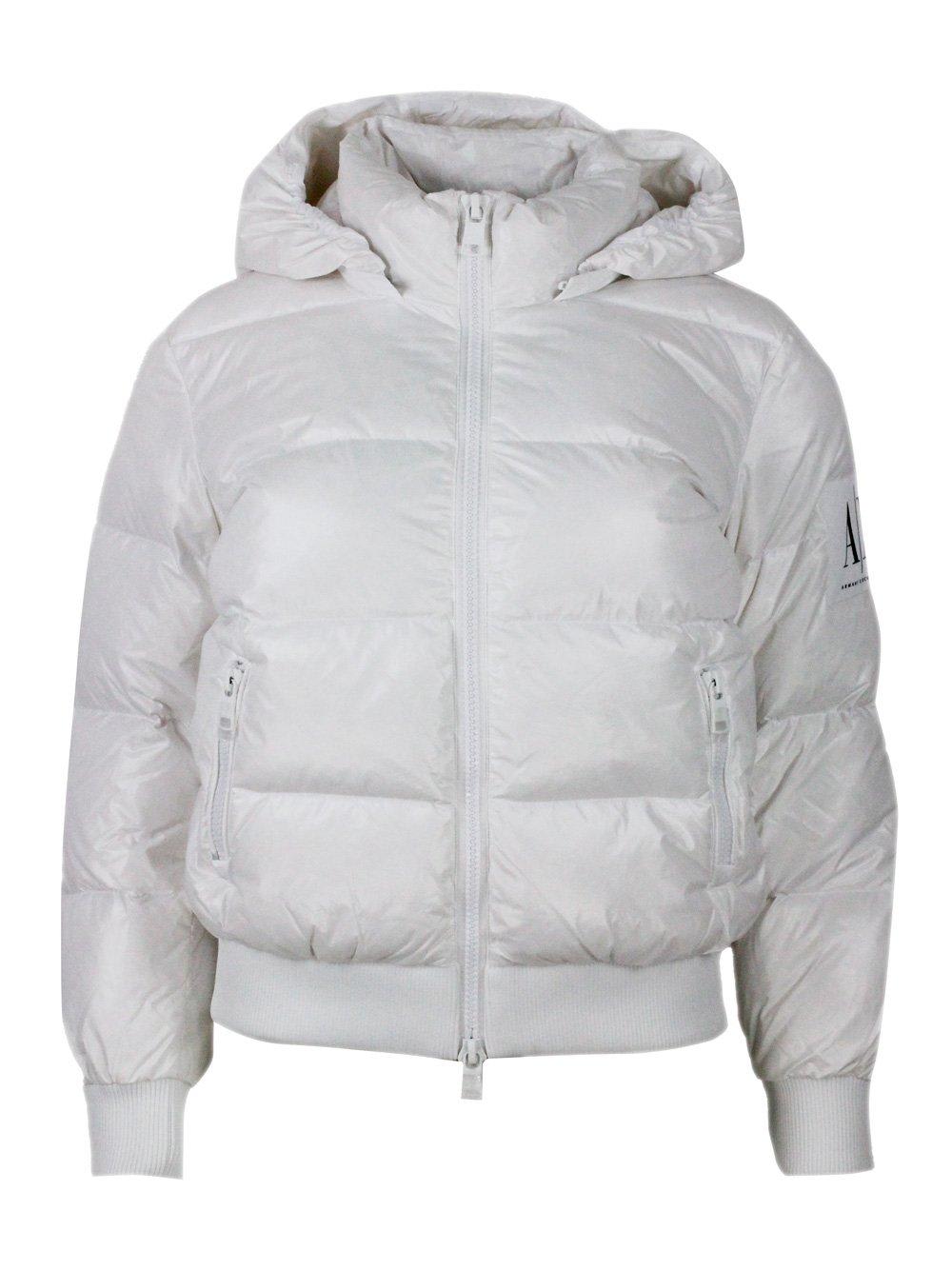 Shop Armani Exchange Hooded Zipped Puffer Jacket In White