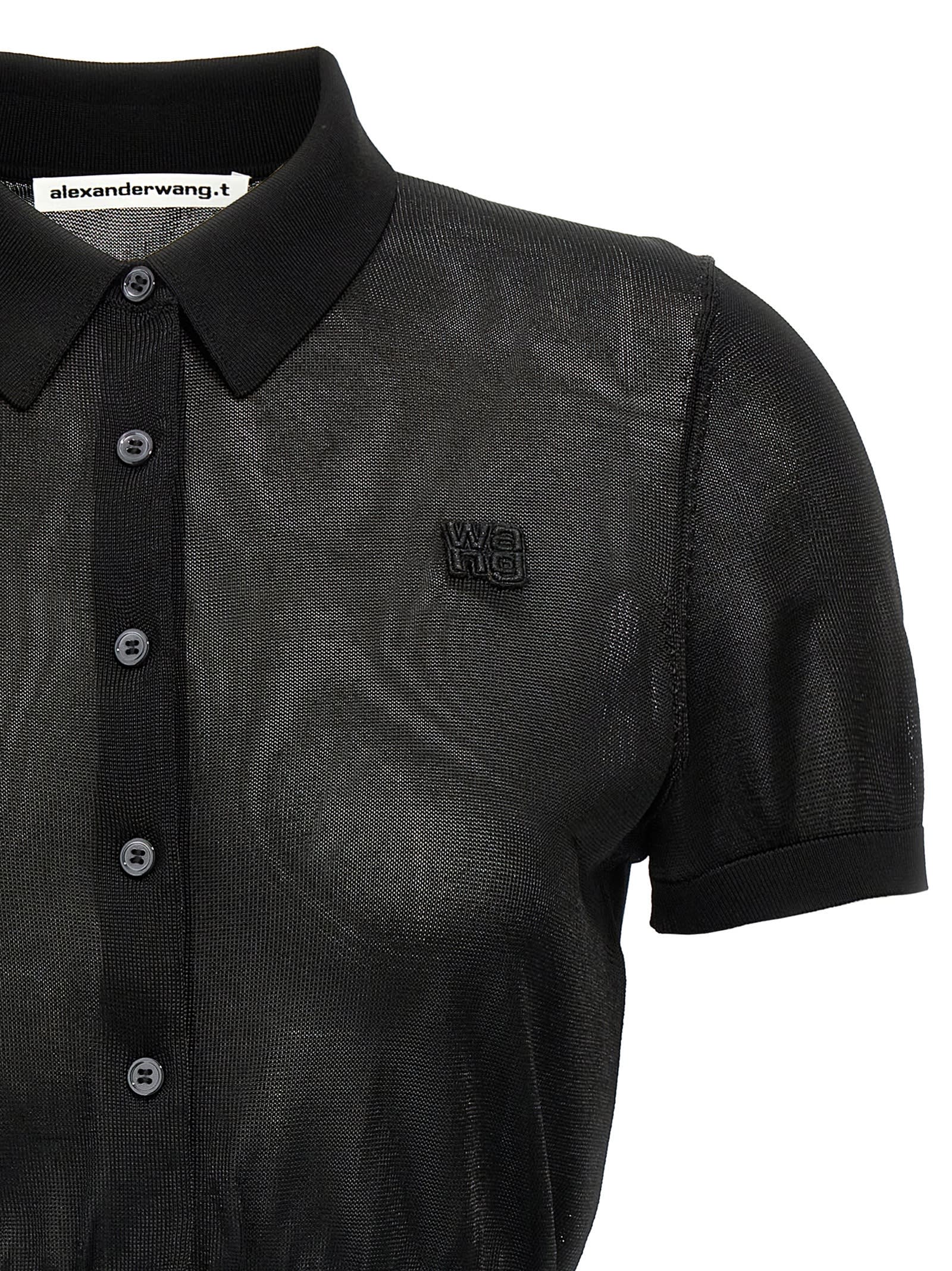Alexander Wang T T By Alexander Wang Ss Polo Cardigan With Embroidered Logo In Black