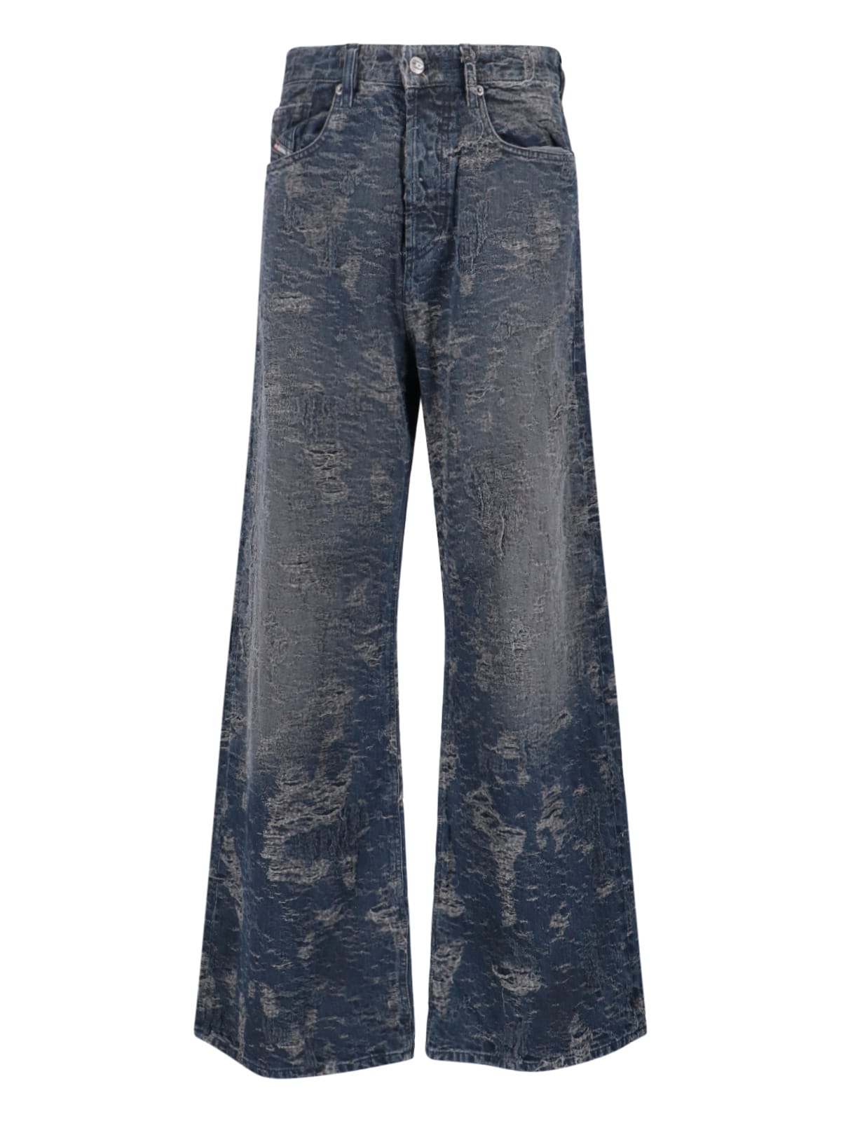 Diesel Wide-leg Trousers Distressed Texture In Blue