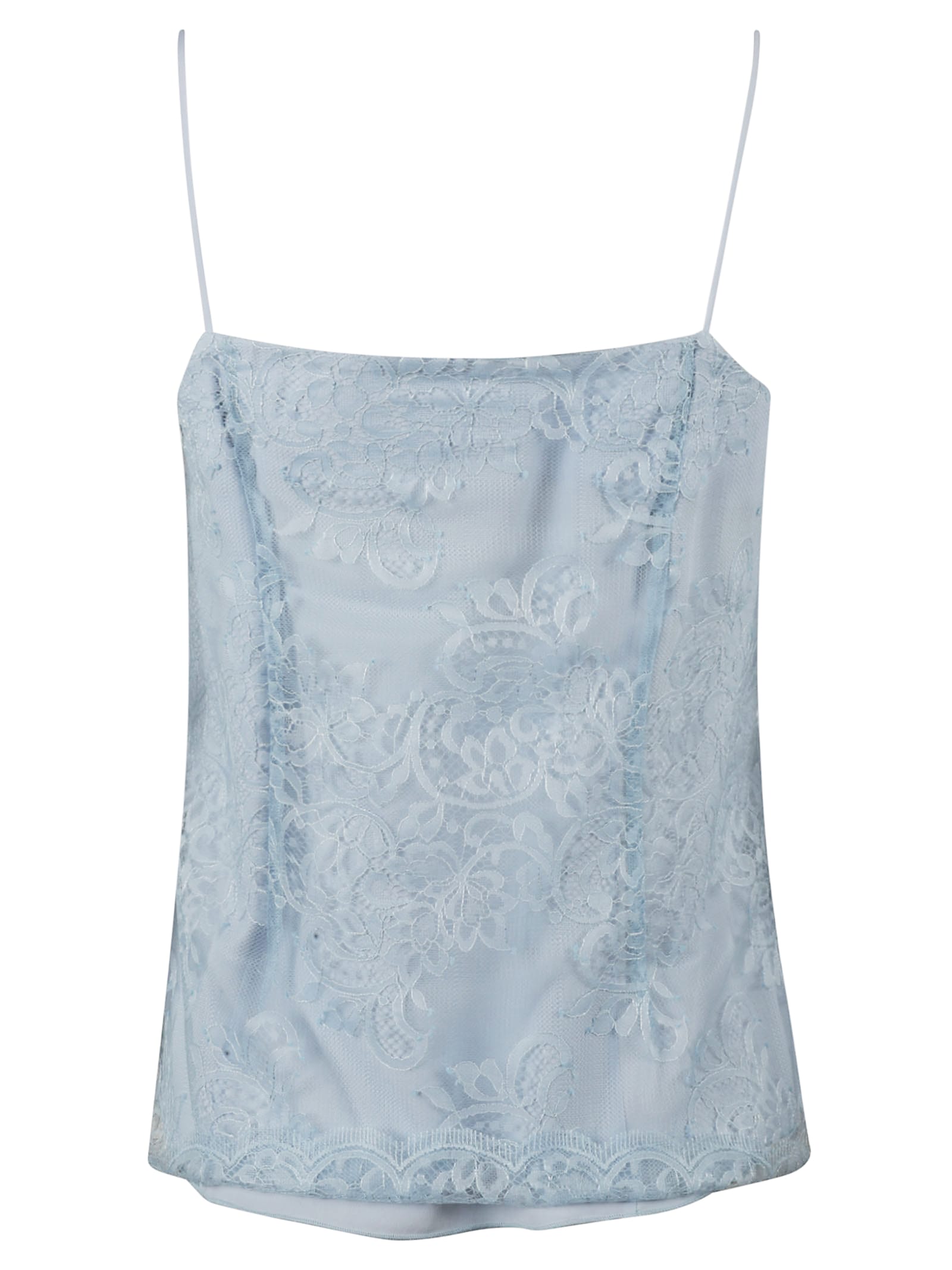 Ermanno Scervino Layered Lace Top In Dusty Blue