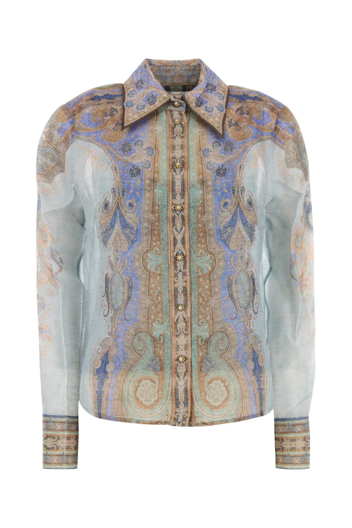 Shop Zimmermann Printed Linen Blend Eden Shirt In Bluepaisley