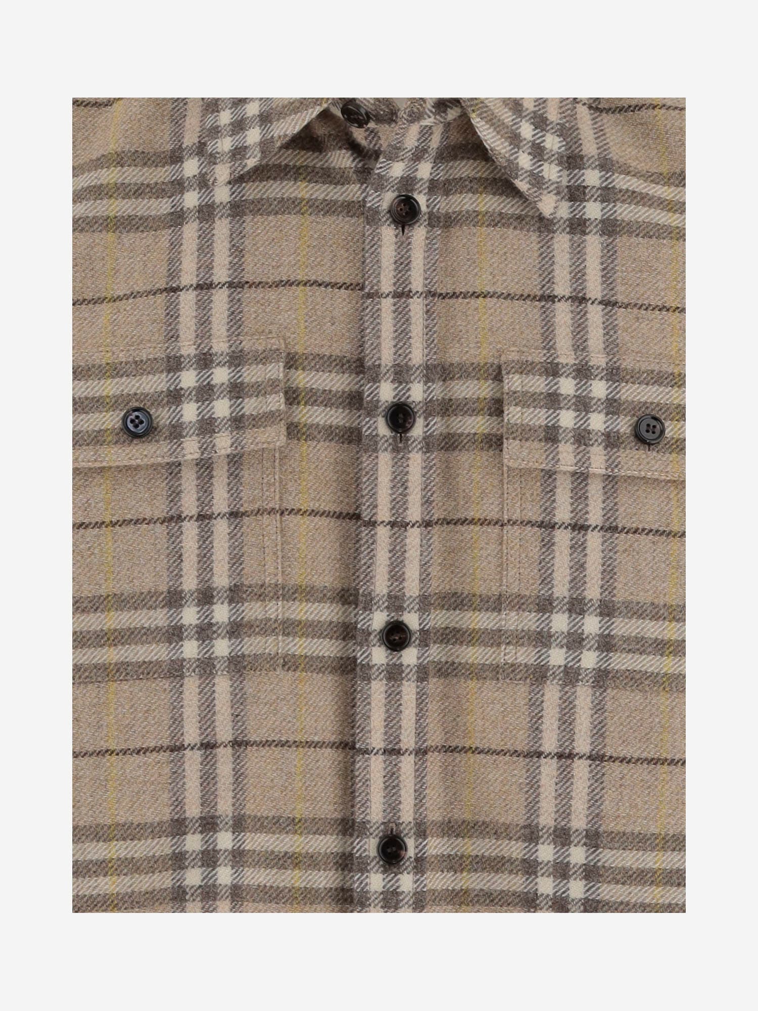 Burberry Check Pattern Wool Shirt In Beige