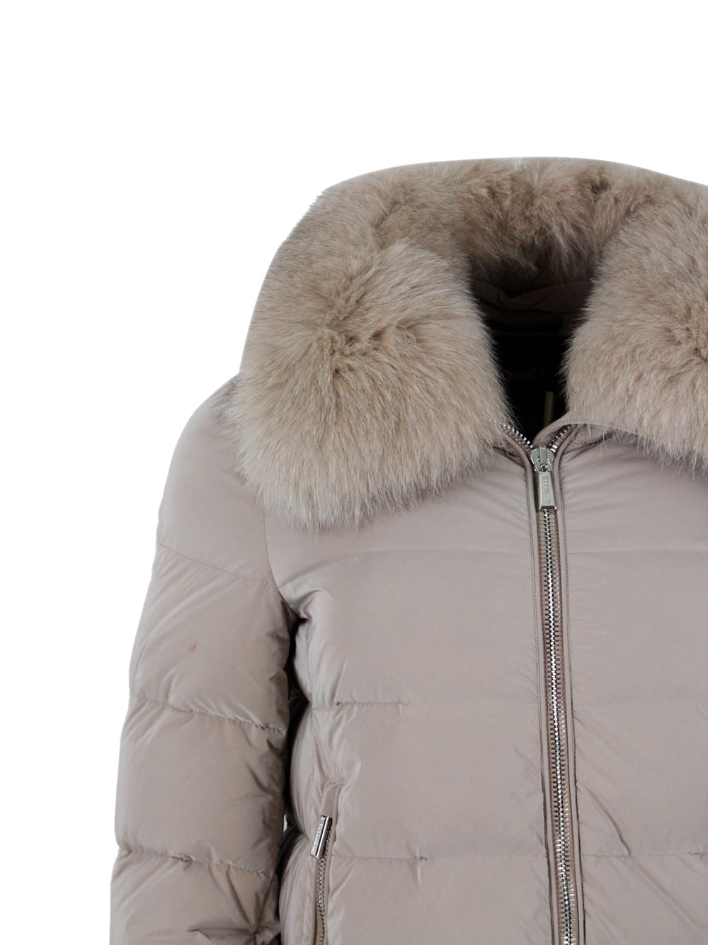 Moorer Fur-collar Quilted Coat In Pink