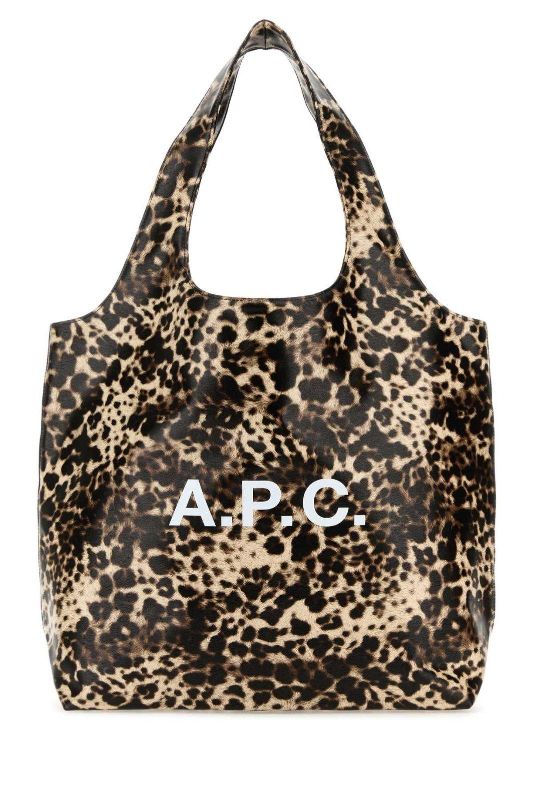 Apc Leopard Patterned Logo Printed Shoulder Bag In Marrone
